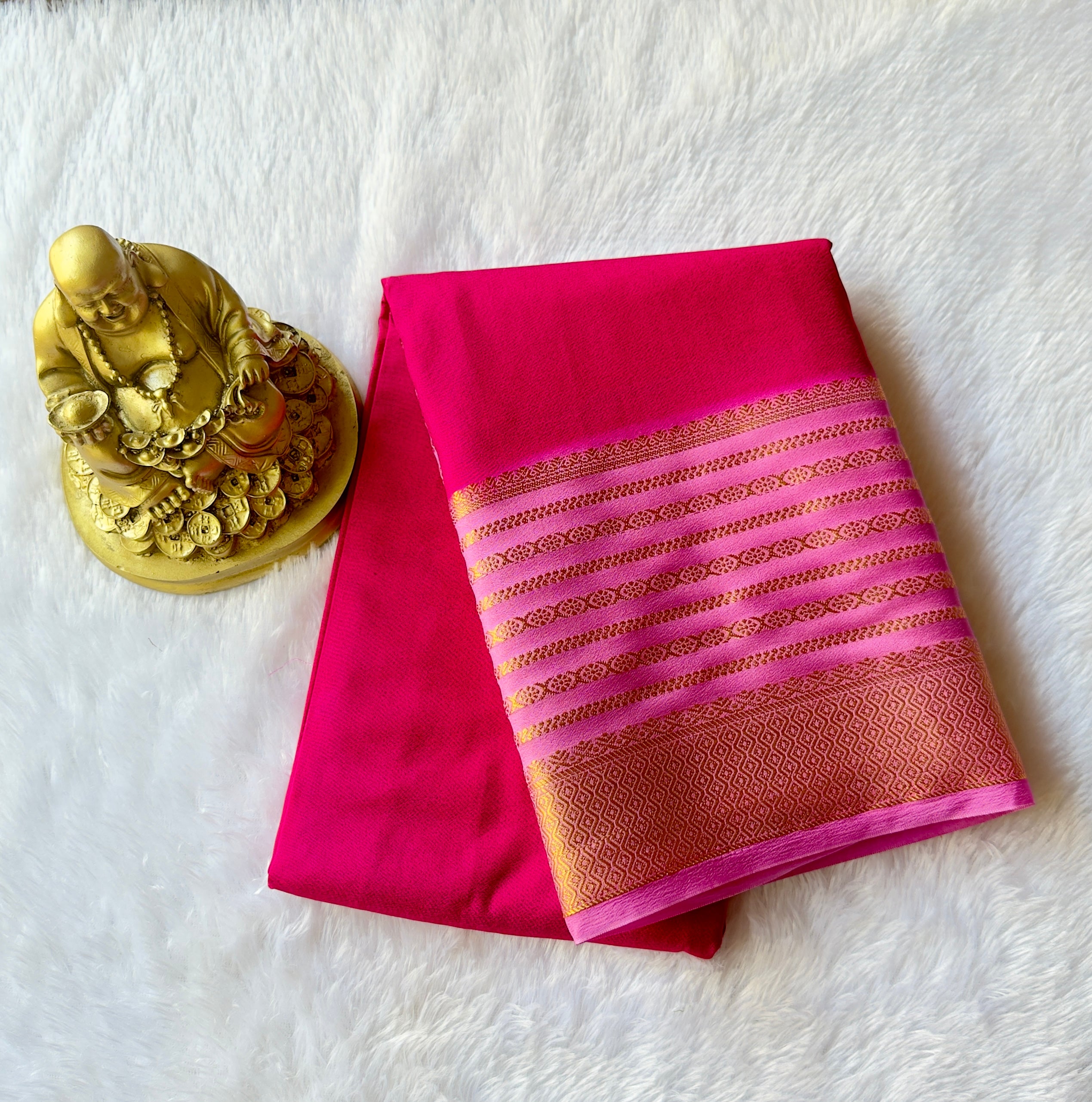 Semi Mysore Silk with Rudrakshi Zari Stripe  border Contrast