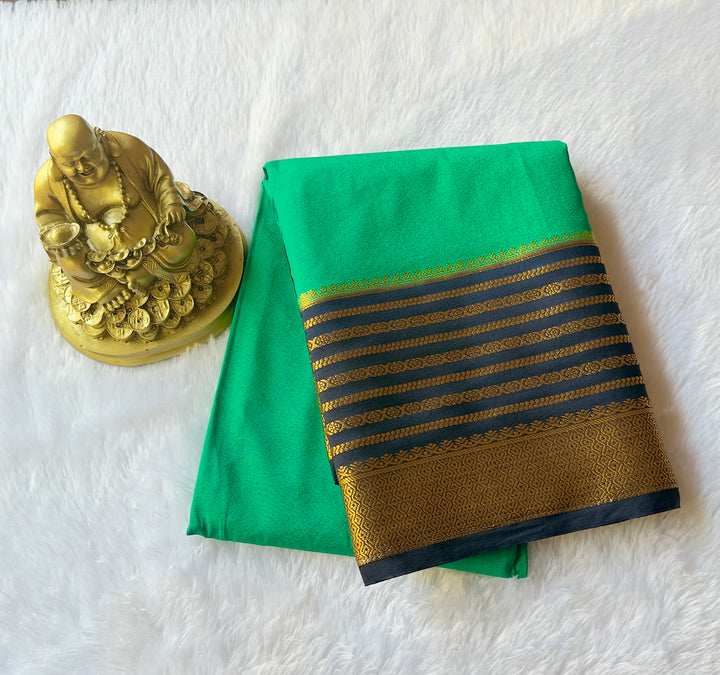 Semi Mysore Silk with Rudrakshi Zari Stripe  border Contrast