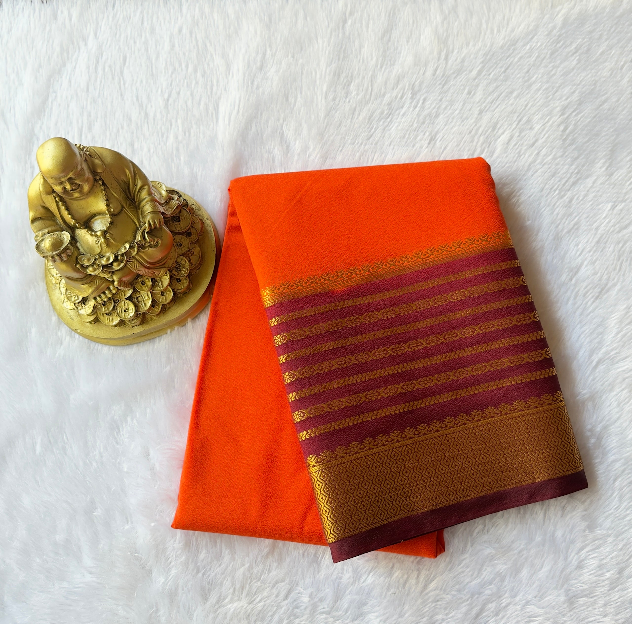 Semi Mysore Silk with Rudrakshi Zari Stripe  border Contrast