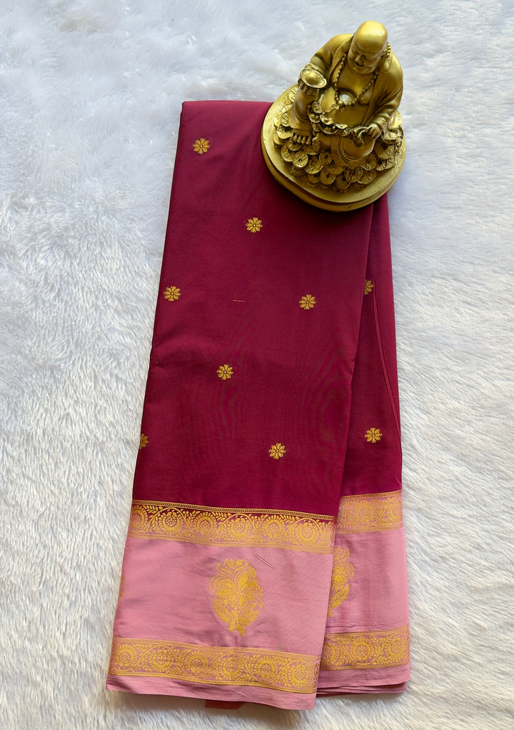 Semi Mysore Silk Butta Body with floral motif border Contrast