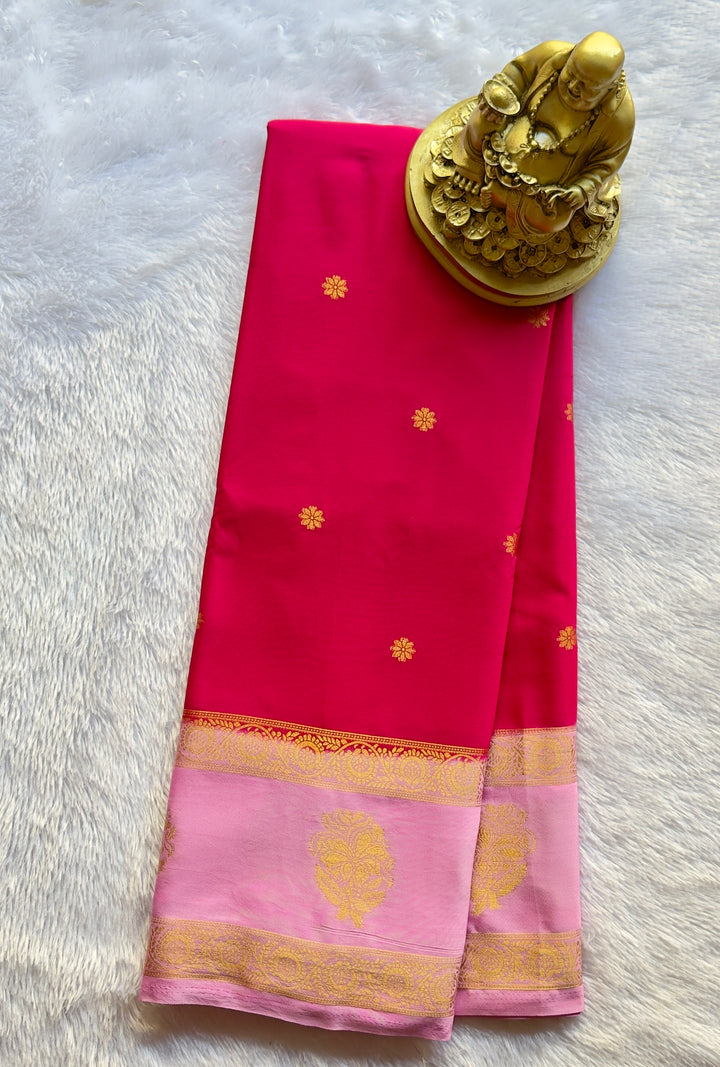 Semi Mysore Silk Butta Body with floral motif border Contrast