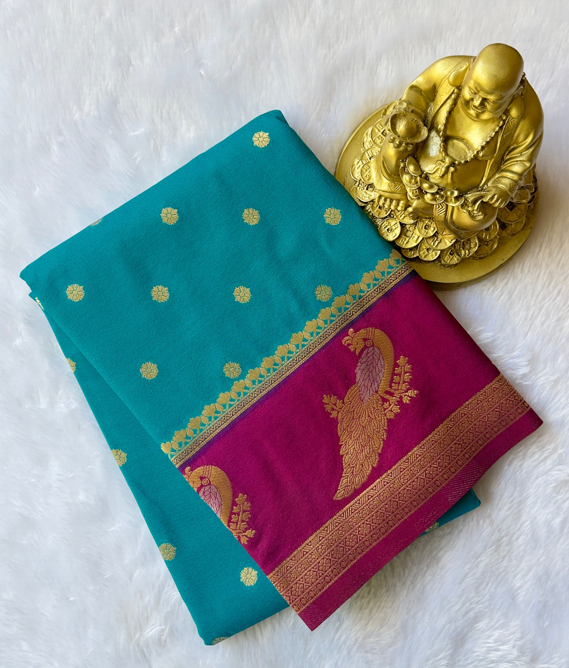 Georgette Butta Body with Pecacock Motif Border