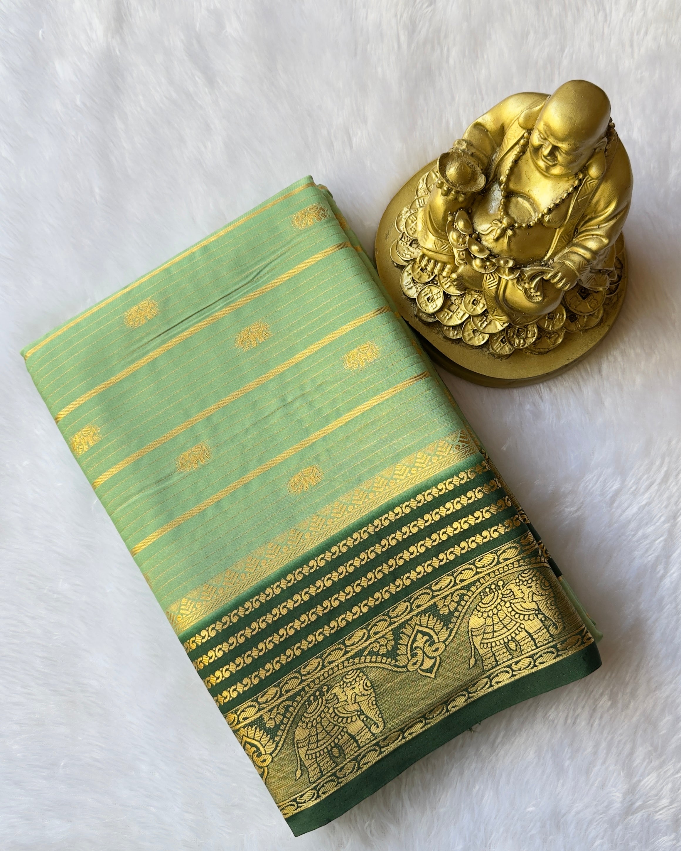 Semi Mysore Silk Strips with Elephant Butta and Border