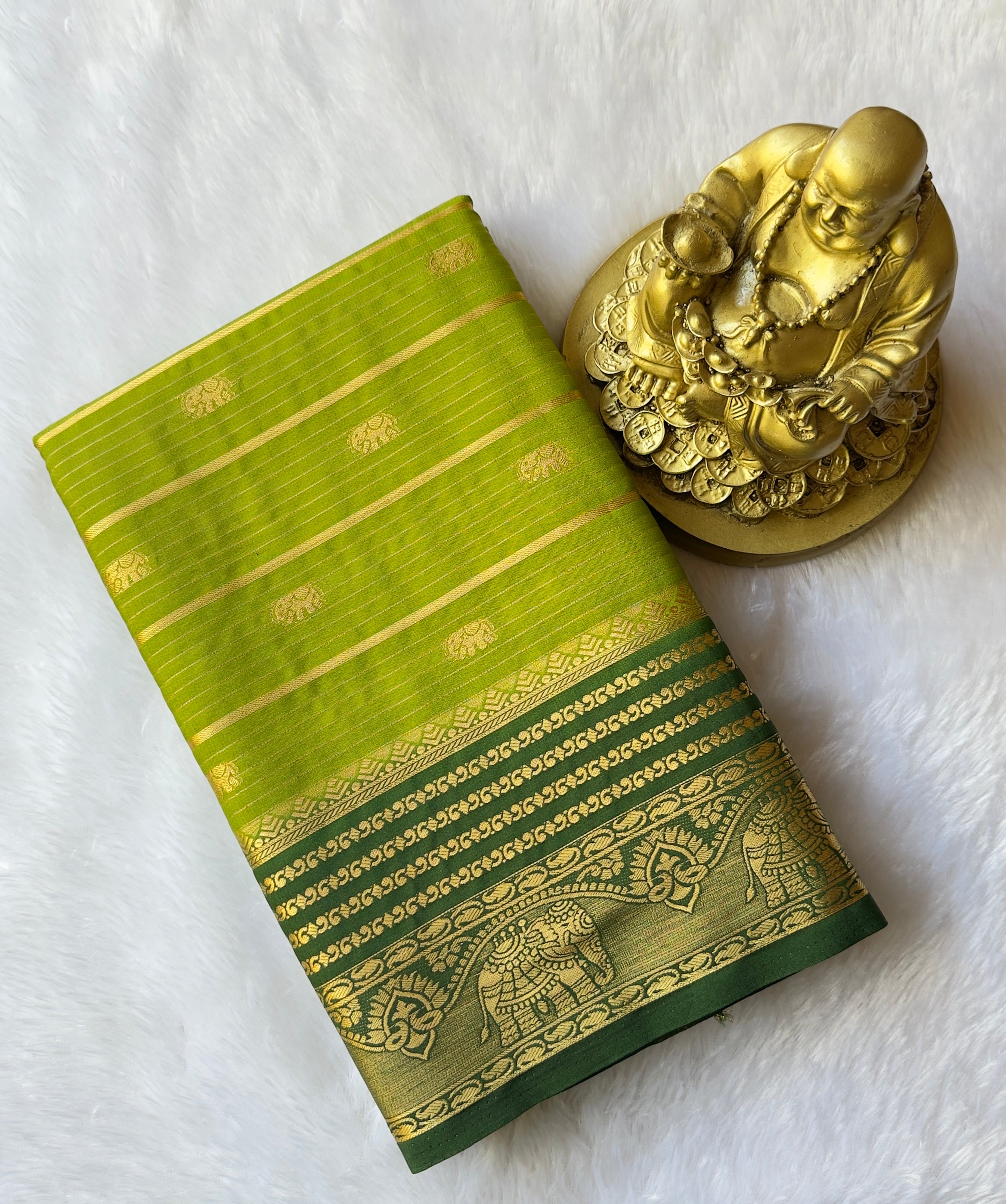 Semi Mysore Silk Strips with Elephant Butta and Border