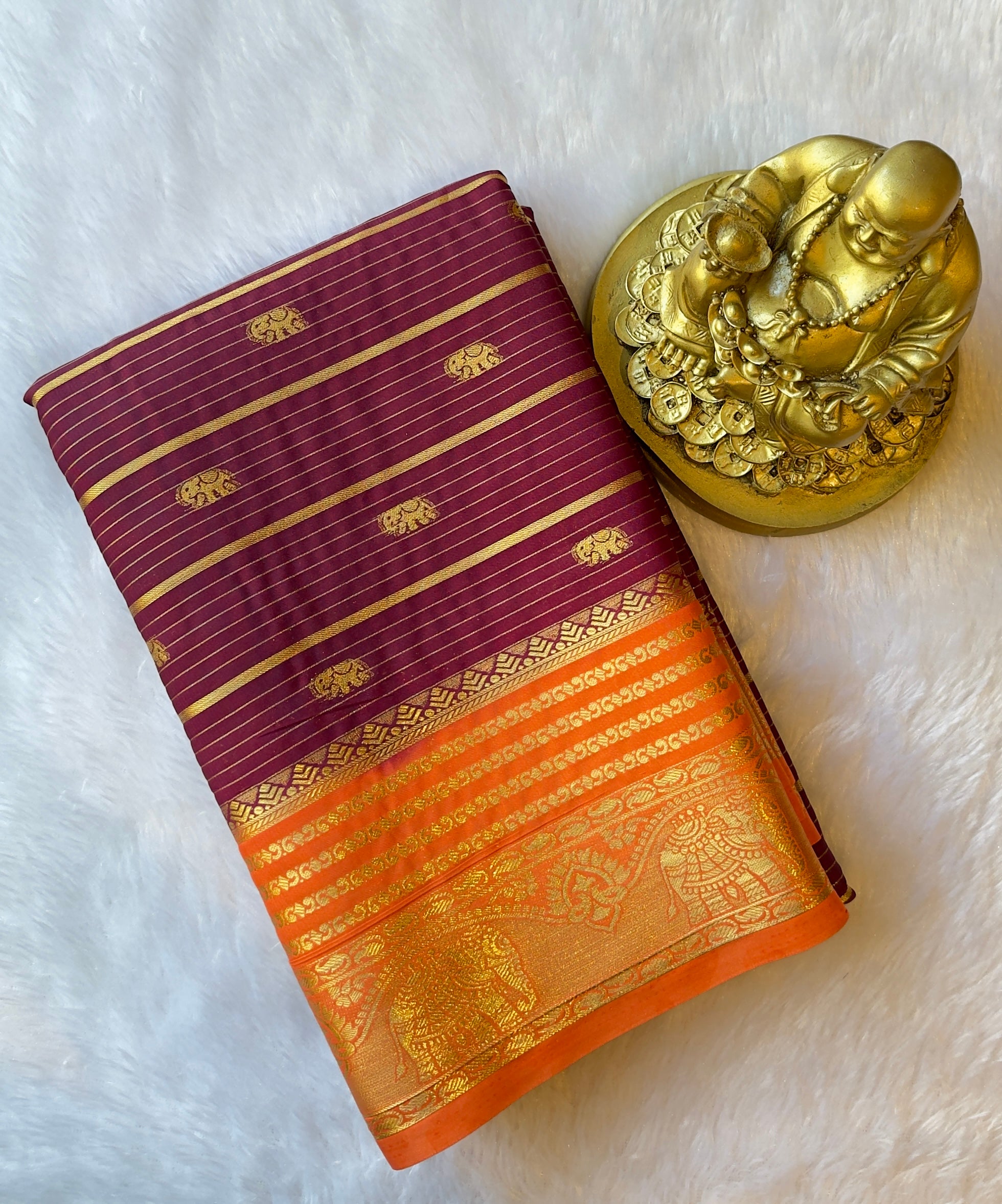Semi Mysore Silk Strips with Elephant Butta and Border