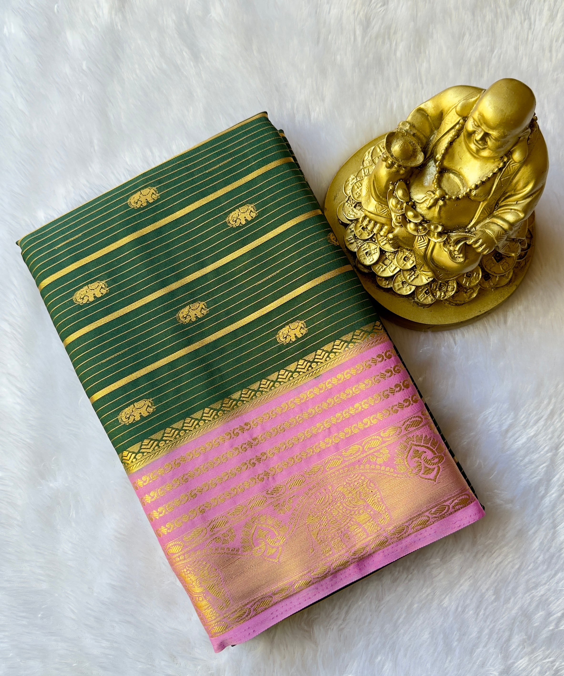 Semi Mysore Silk Strips with Elephant Butta and Border