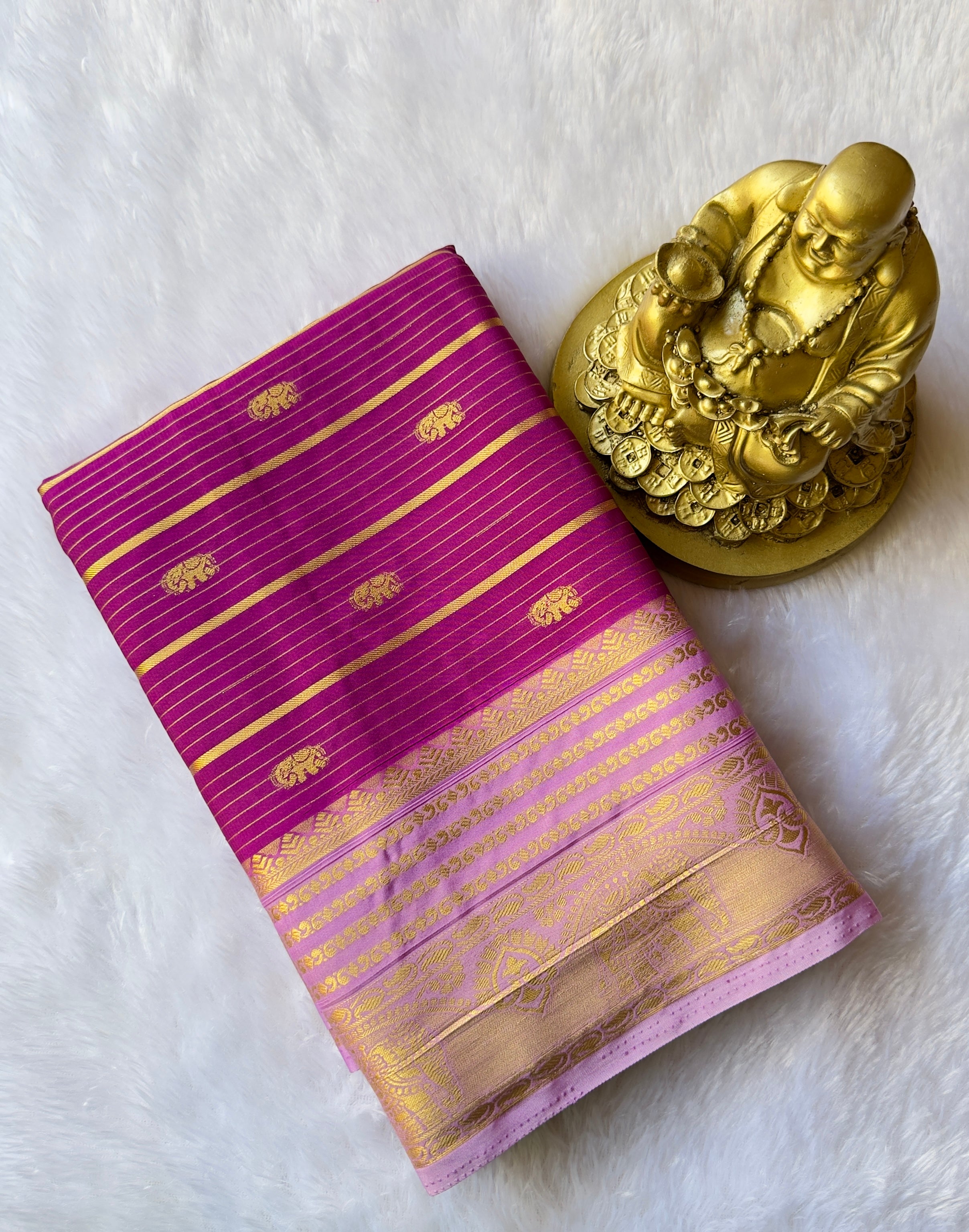 Semi Mysore Silk Strips with Elephant Butta and Border