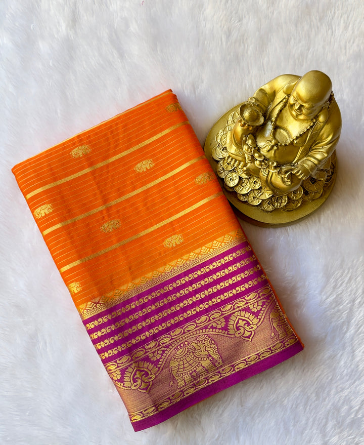 Semi Mysore Silk Strips with Elephant Butta and Border