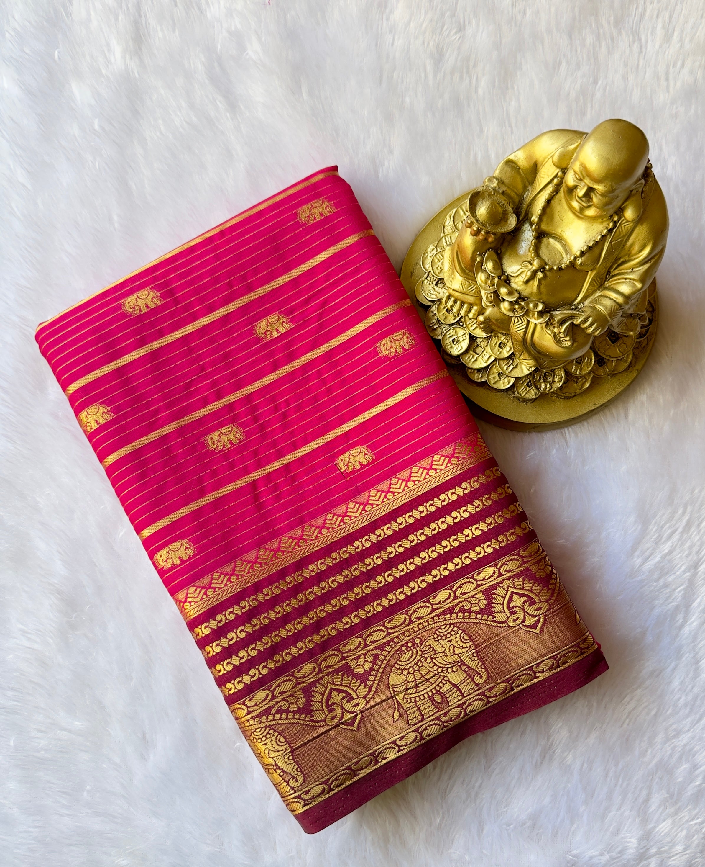 Semi Mysore Silk Strips with Elephant Butta and Border