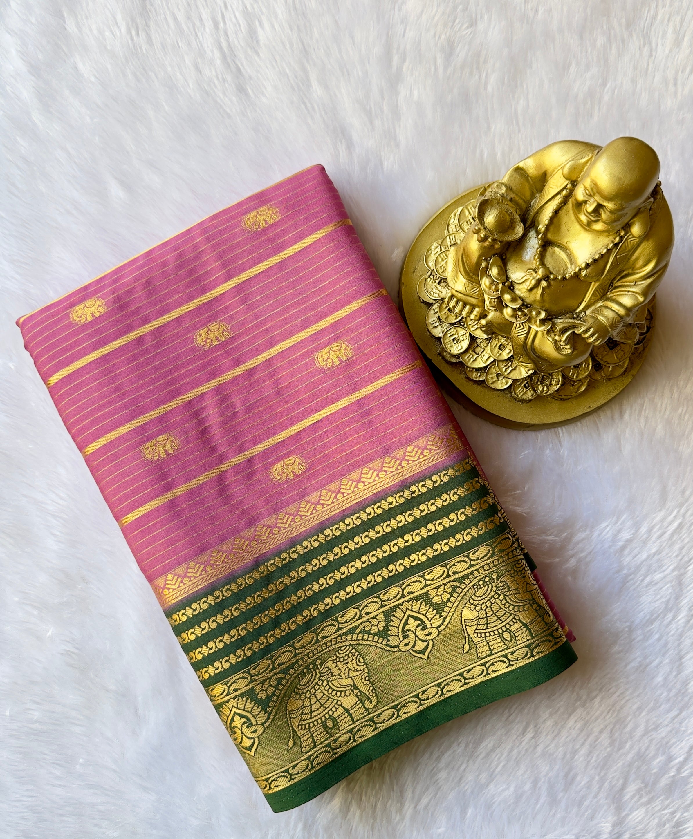 Semi Mysore Silk Strips with Elephant Butta and Border