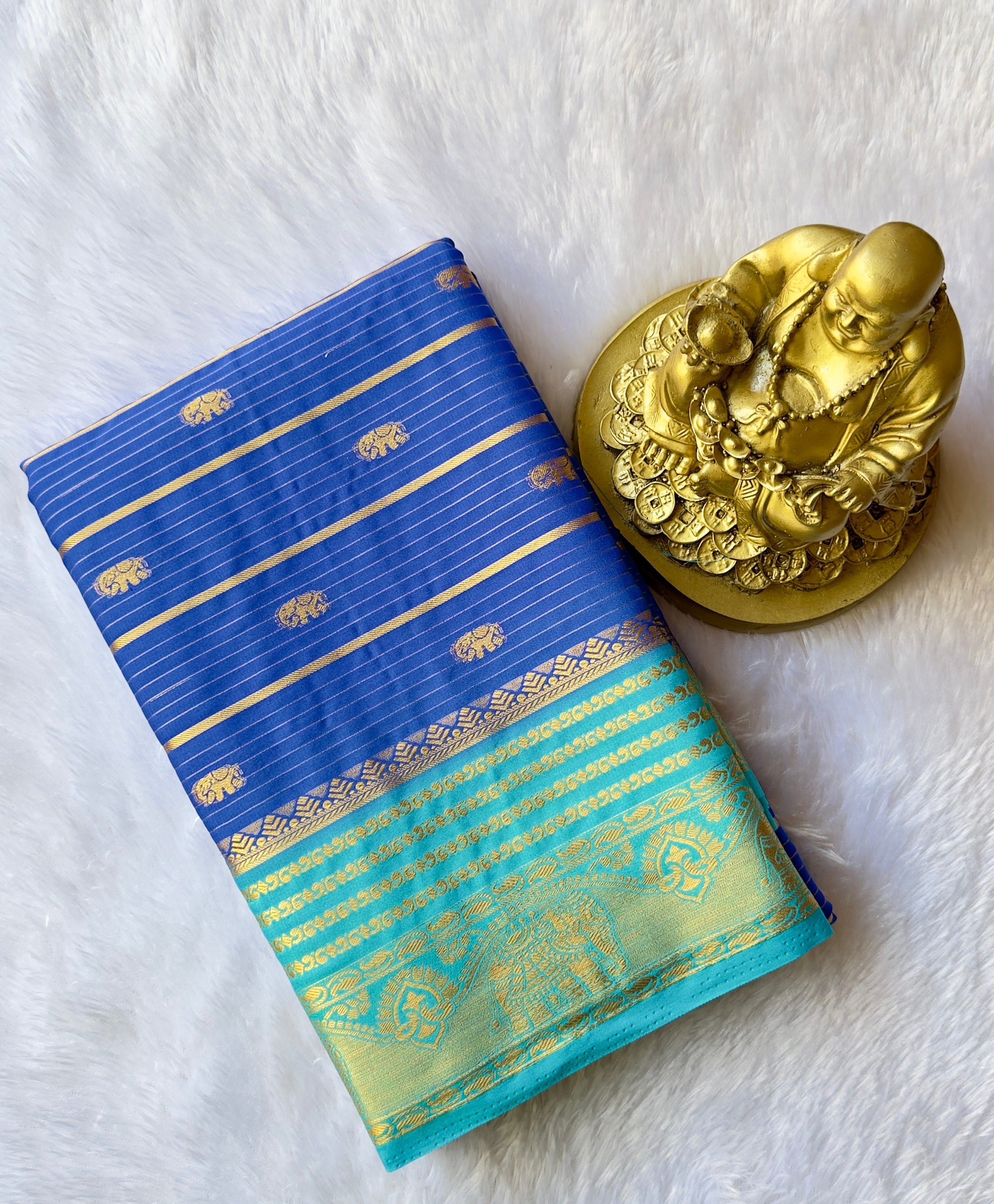 Semi Mysore Silk Strips with Elephant Butta and Border