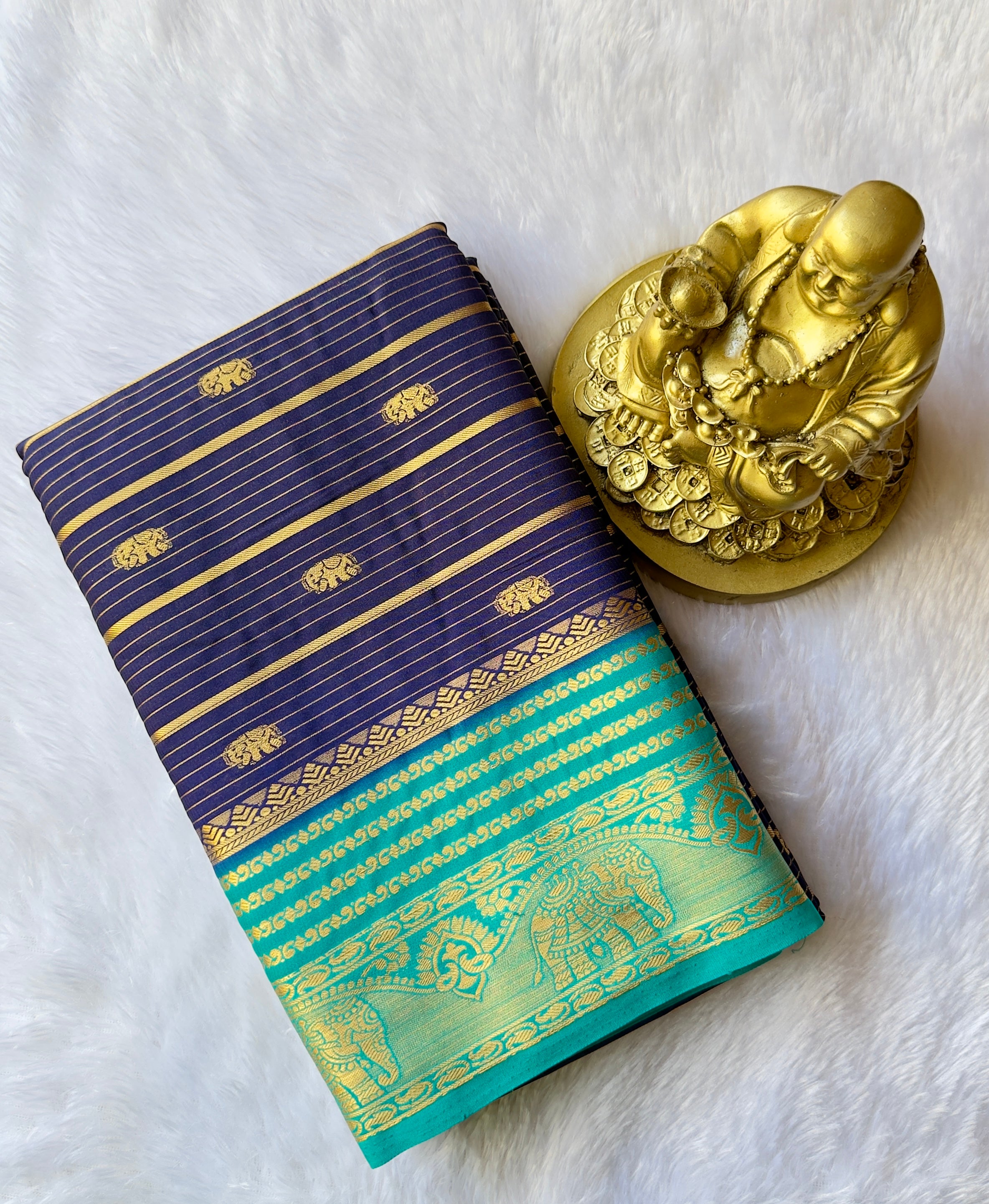 Semi Mysore Silk Strips with Elephant Butta and Border
