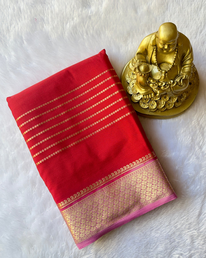 Semi Mysore Silk Strips Body Small Heart Border