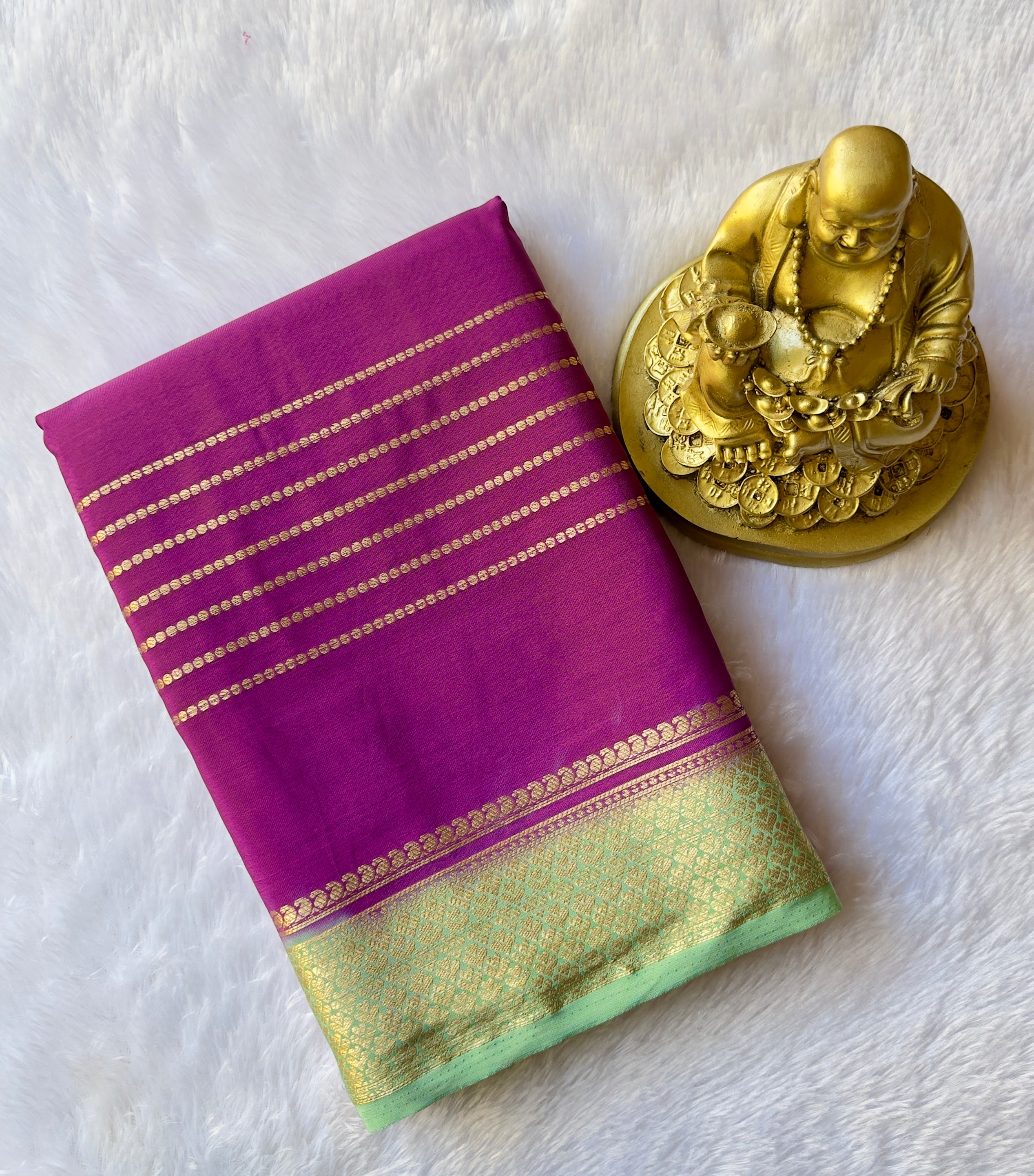 Semi Mysore Silk Strips Body Small Heart Border
