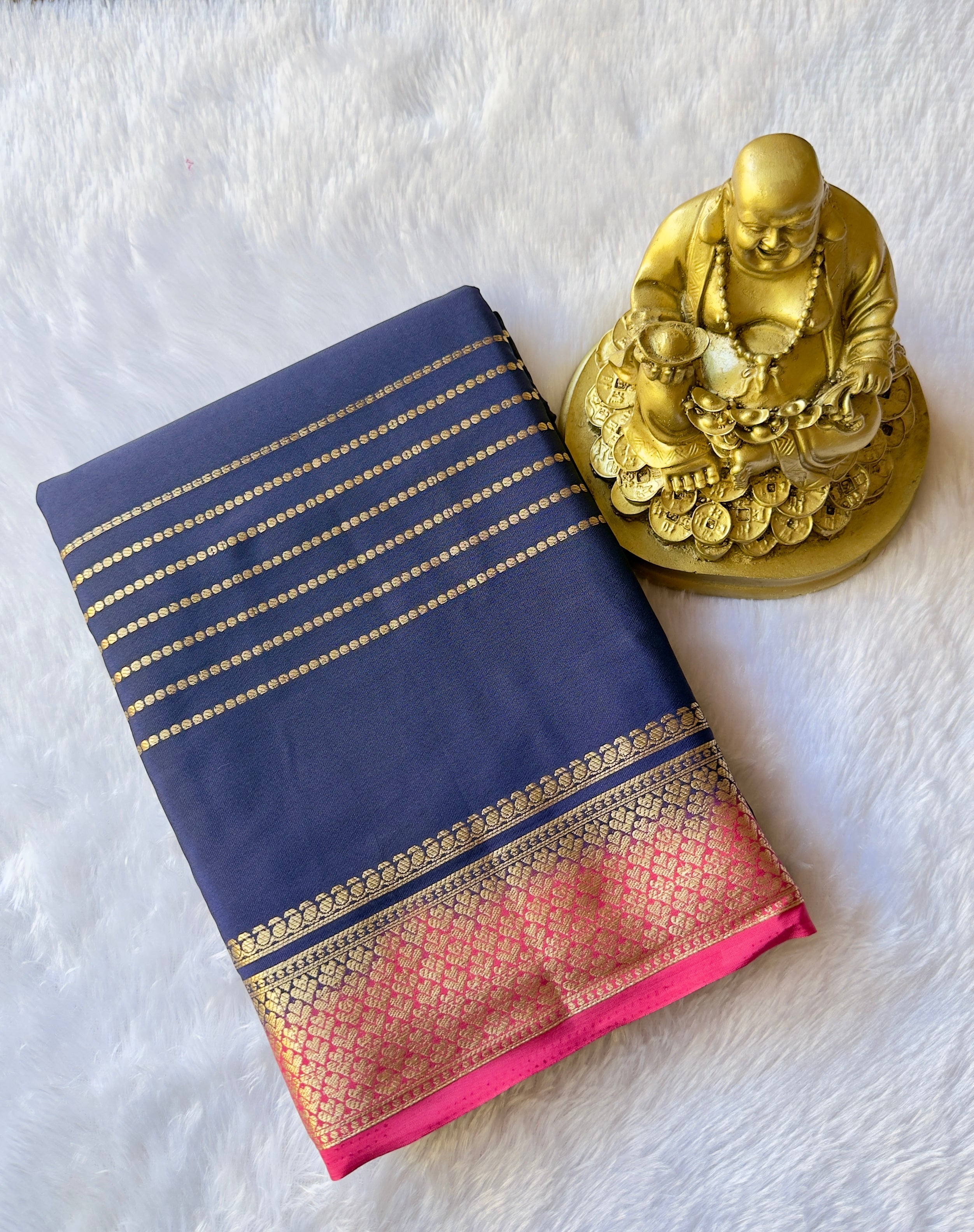 Semi Mysore Silk Strips Body Small Heart Border