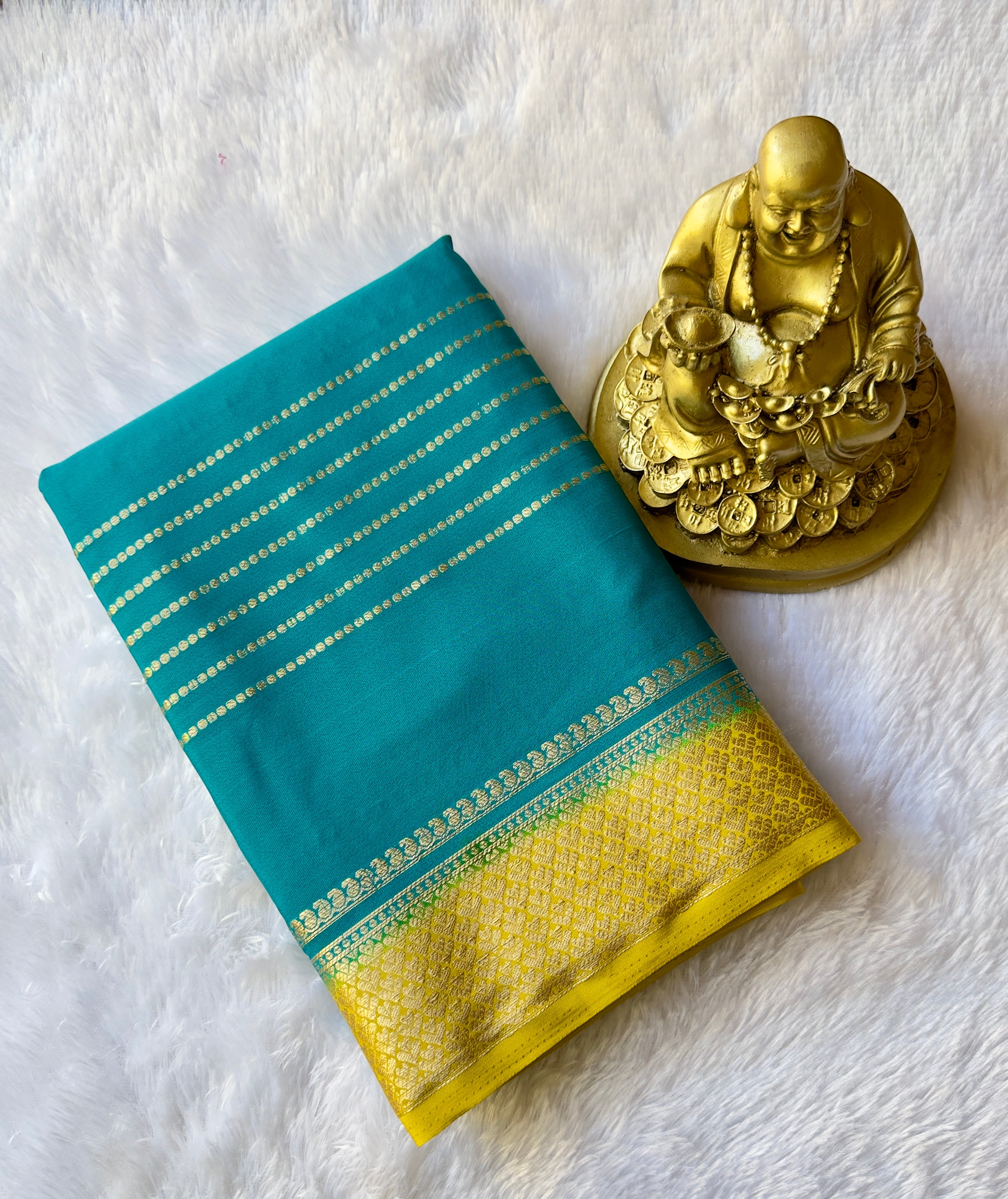Semi Mysore Silk Strips Body Small Heart Border