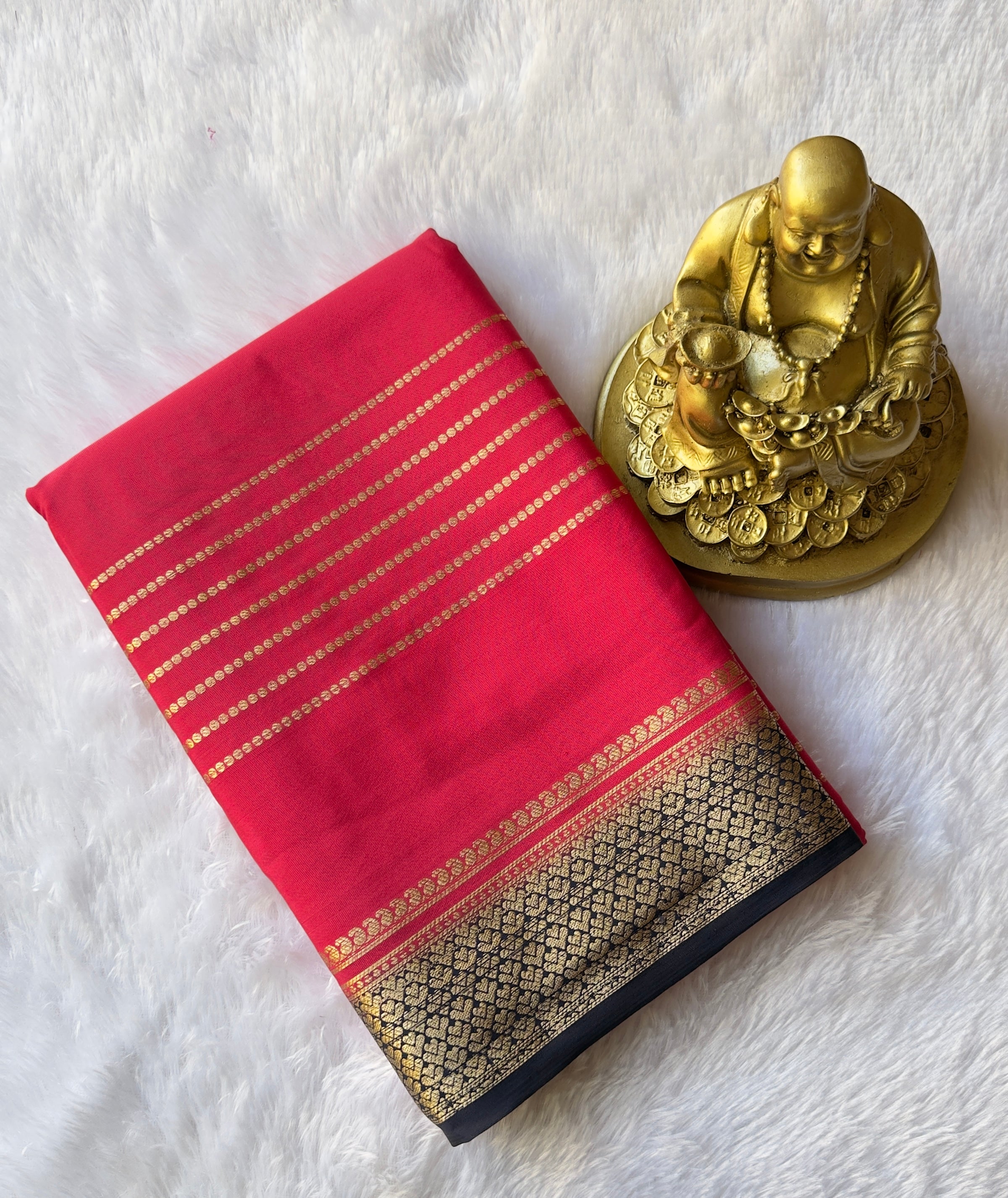 Semi Mysore Silk Strips Body Small Heart Border