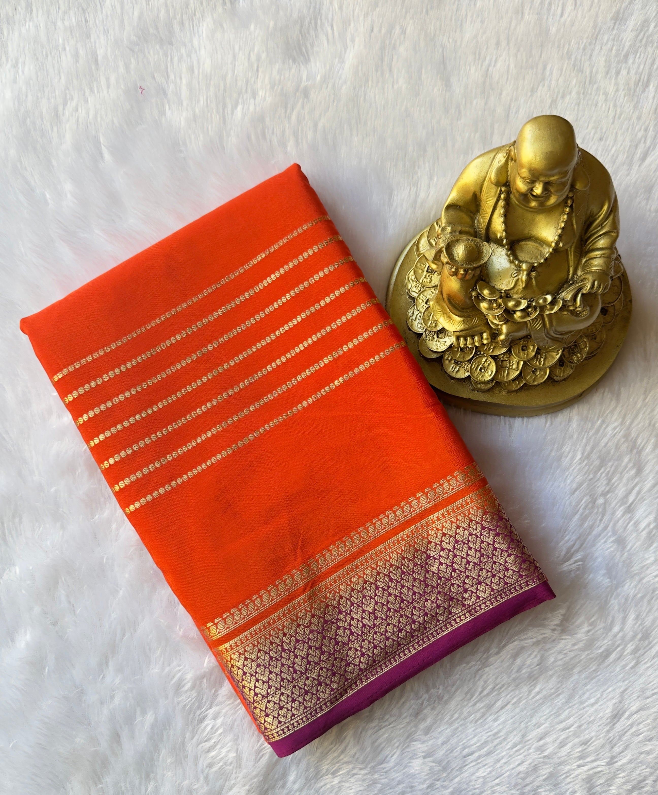 Semi Mysore Silk Strips Body Small Heart Border