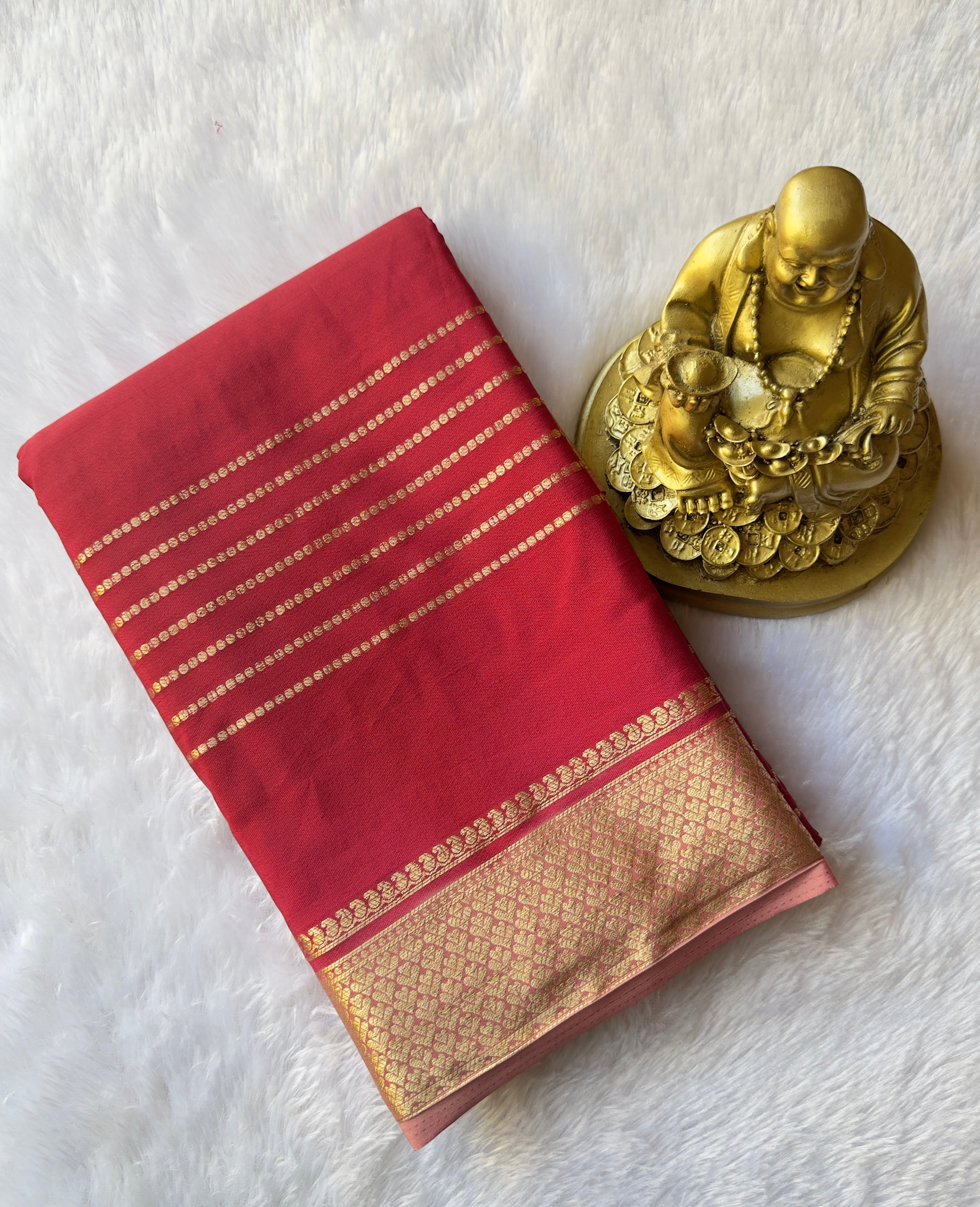 Semi Mysore Silk Strips Body Small Heart Border