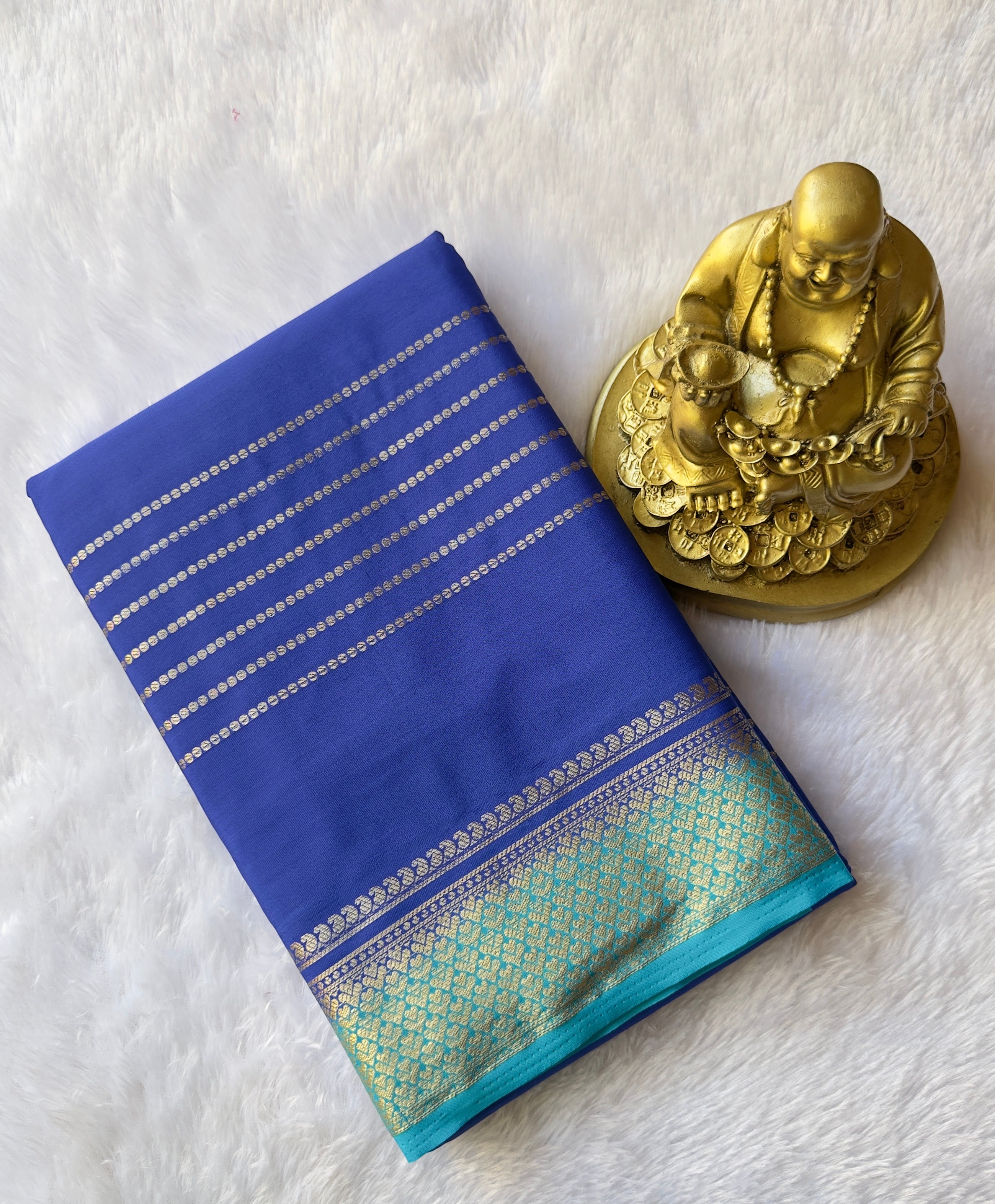 Semi Mysore Silk Strips Body Small Heart Border