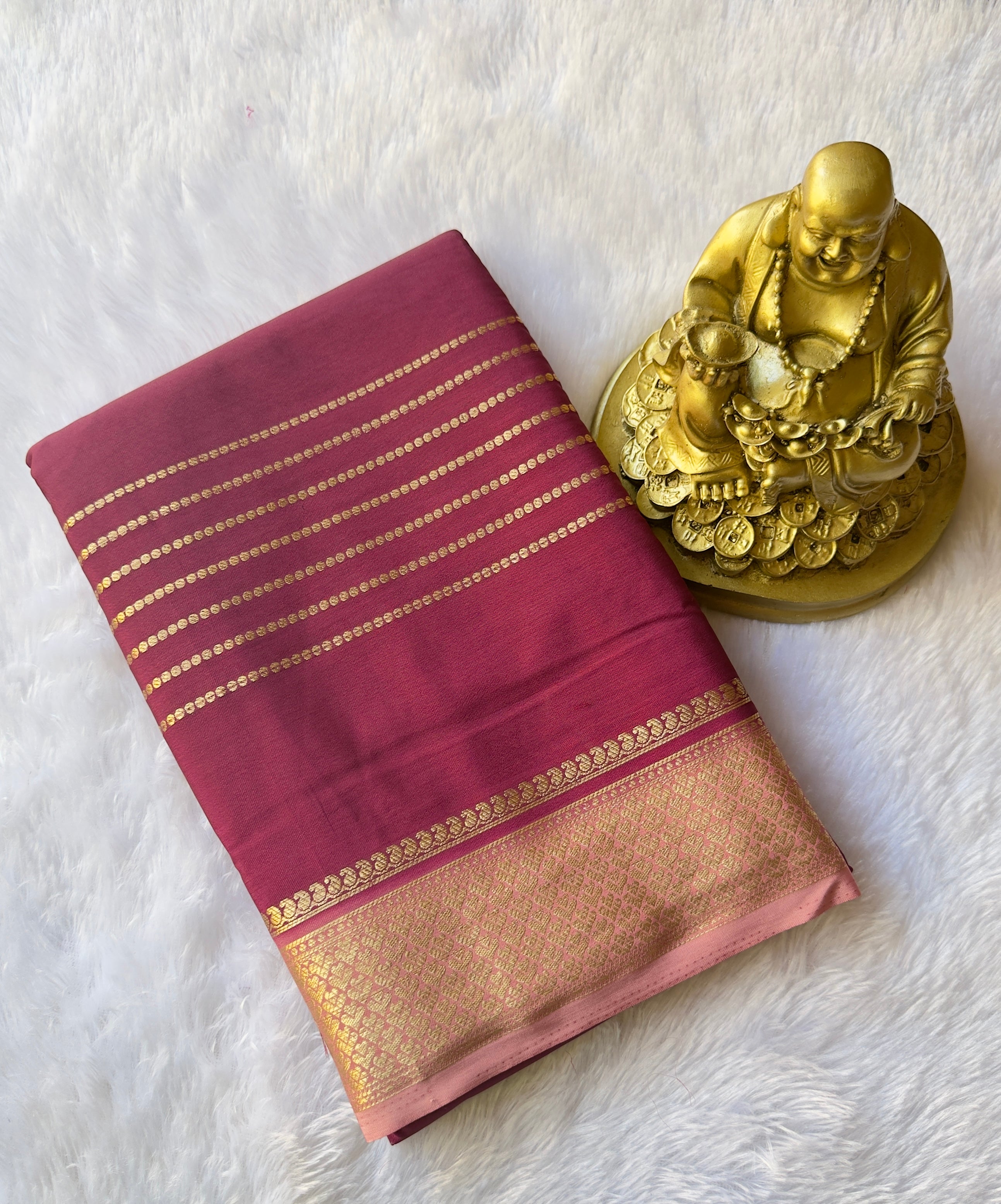 Semi Mysore Silk Strips Body Small Heart Border