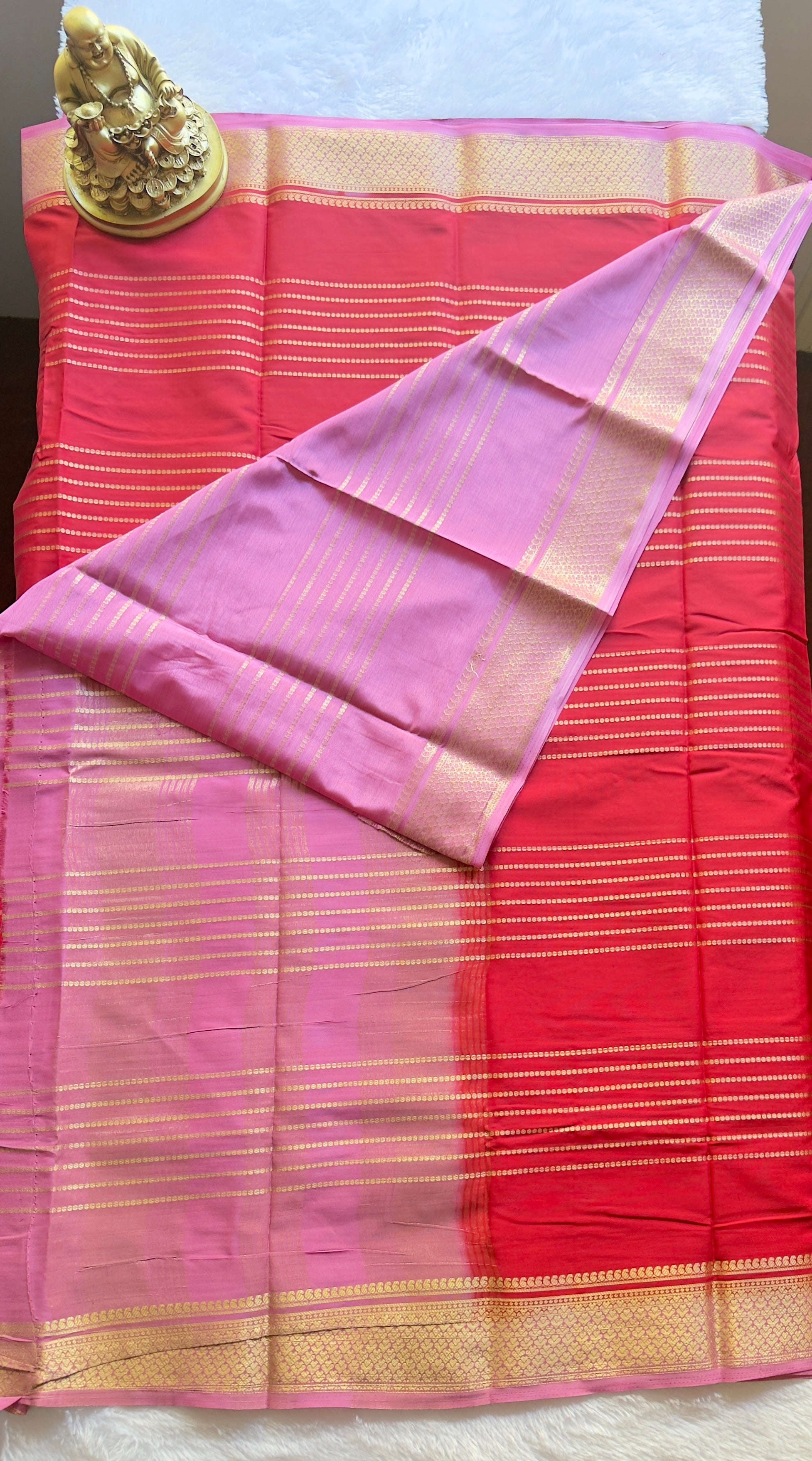 Semi Mysore Silk Strips Body Small Heart Border