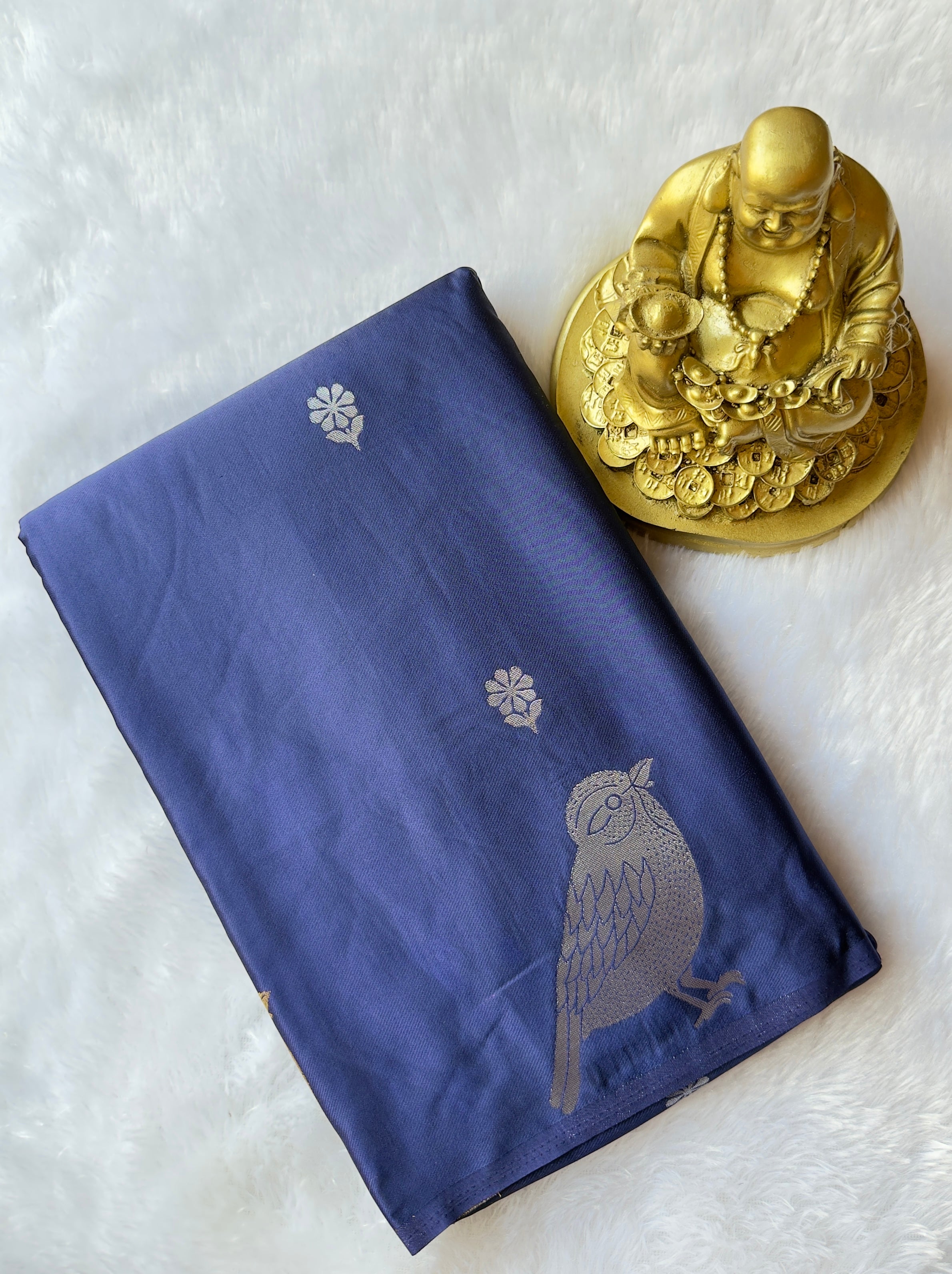 Satin Flower Butta Body with Parrot Motif Border
