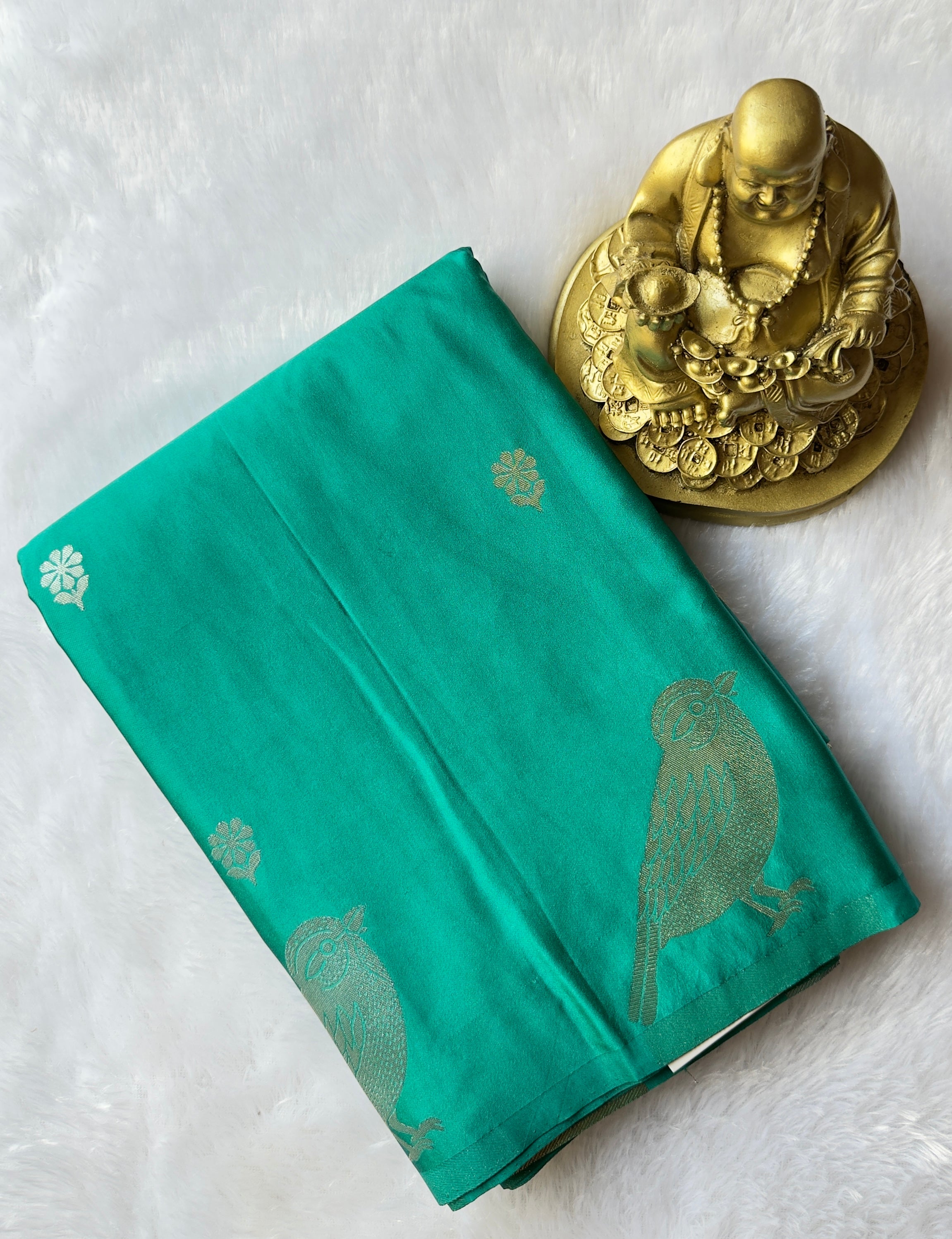 Satin Flower Butta Body with Parrot Motif Border