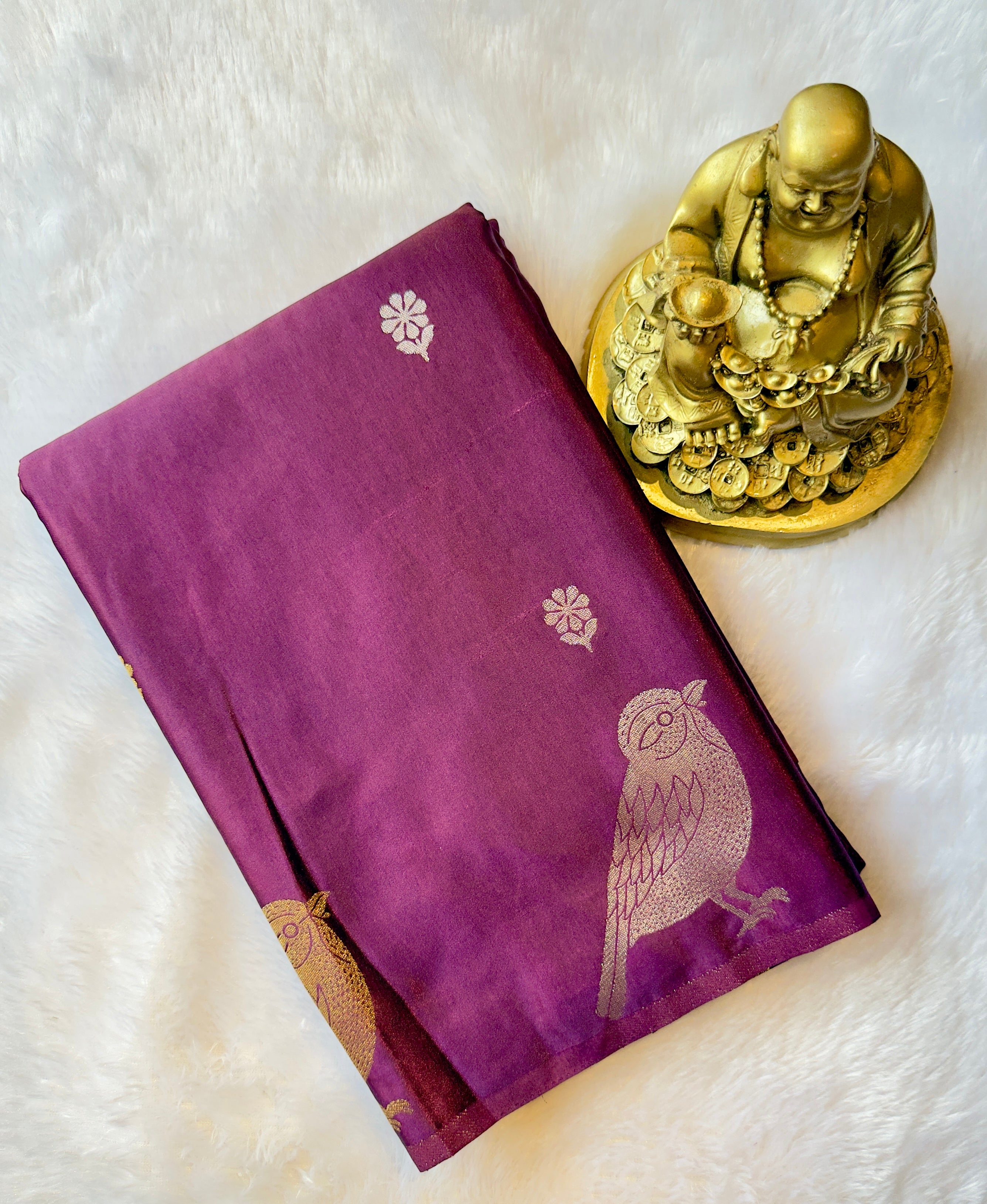 Satin Flower Butta Body with Parrot Motif Border