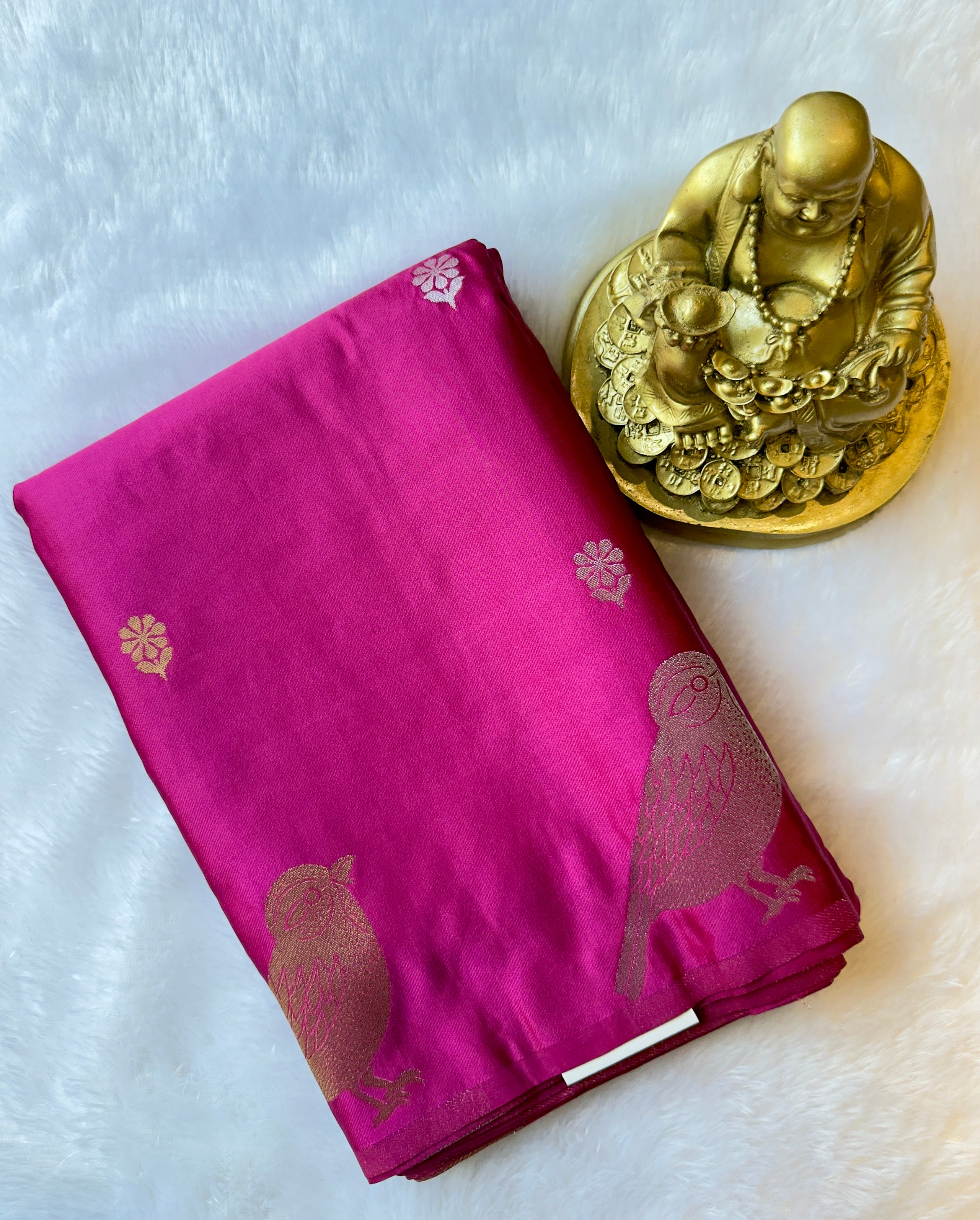 Satin Flower Butta Body with Parrot Motif Border
