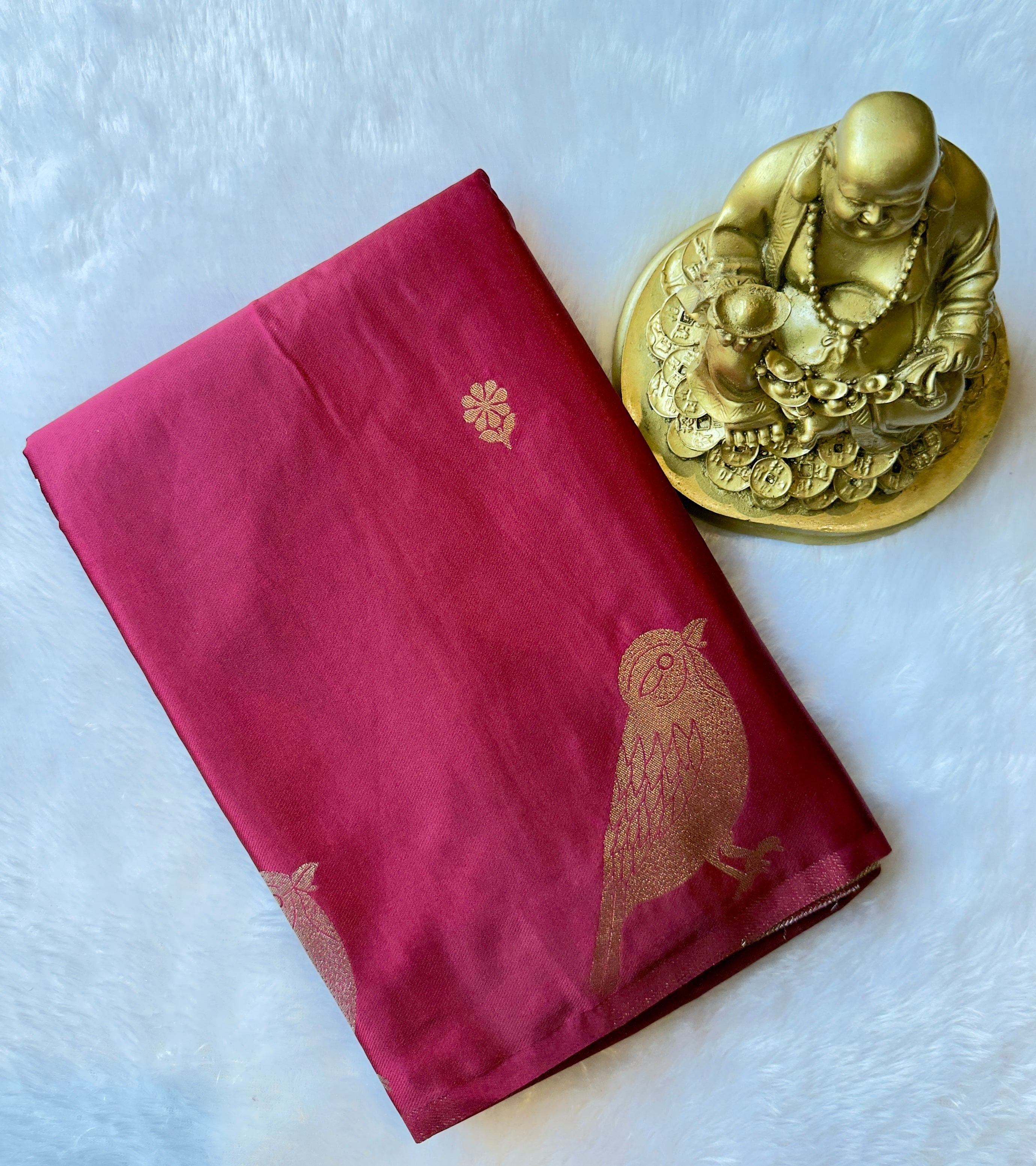 Satin Flower Butta Body with Parrot Motif Border
