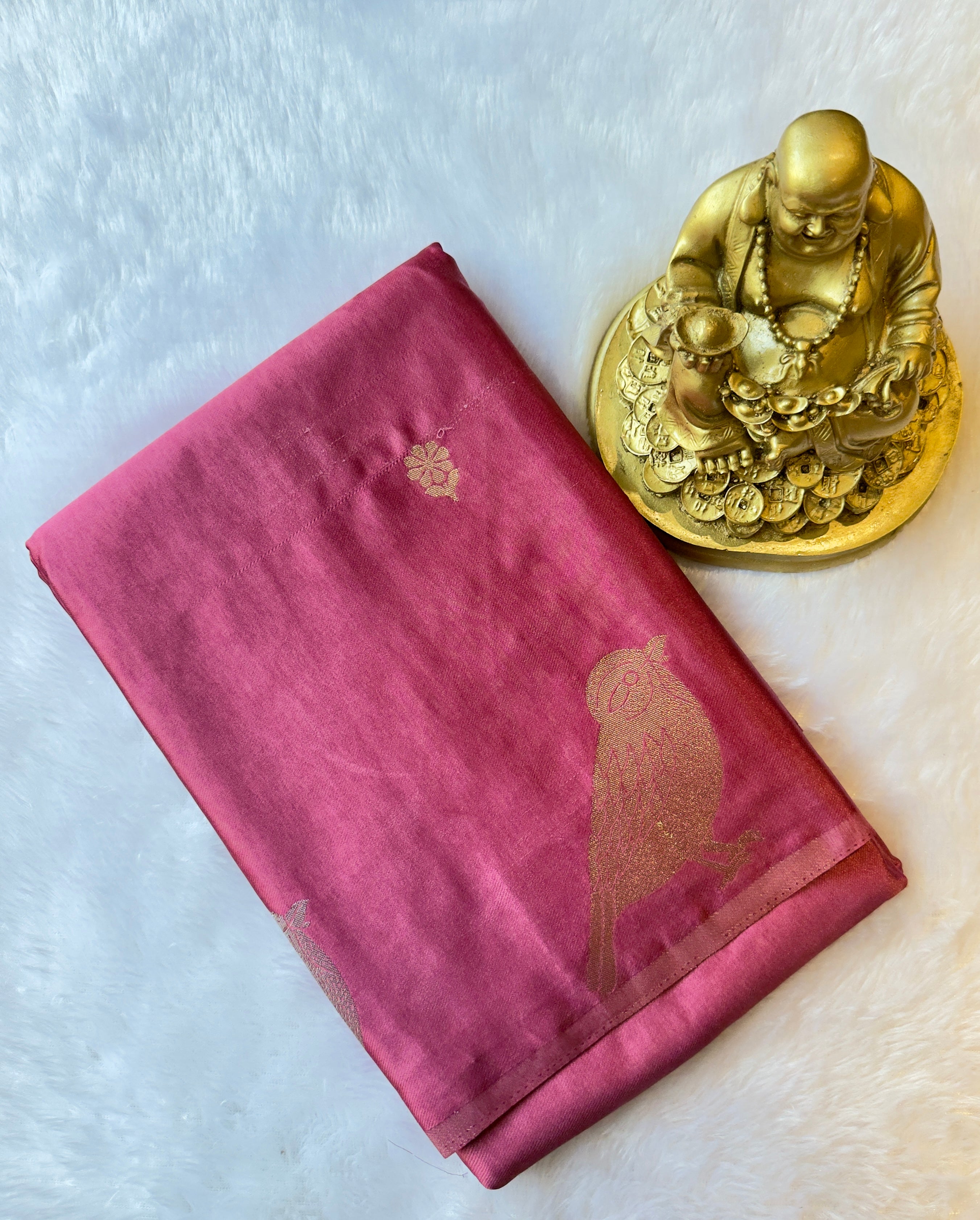 Satin Flower Butta Body with Parrot Motif Border