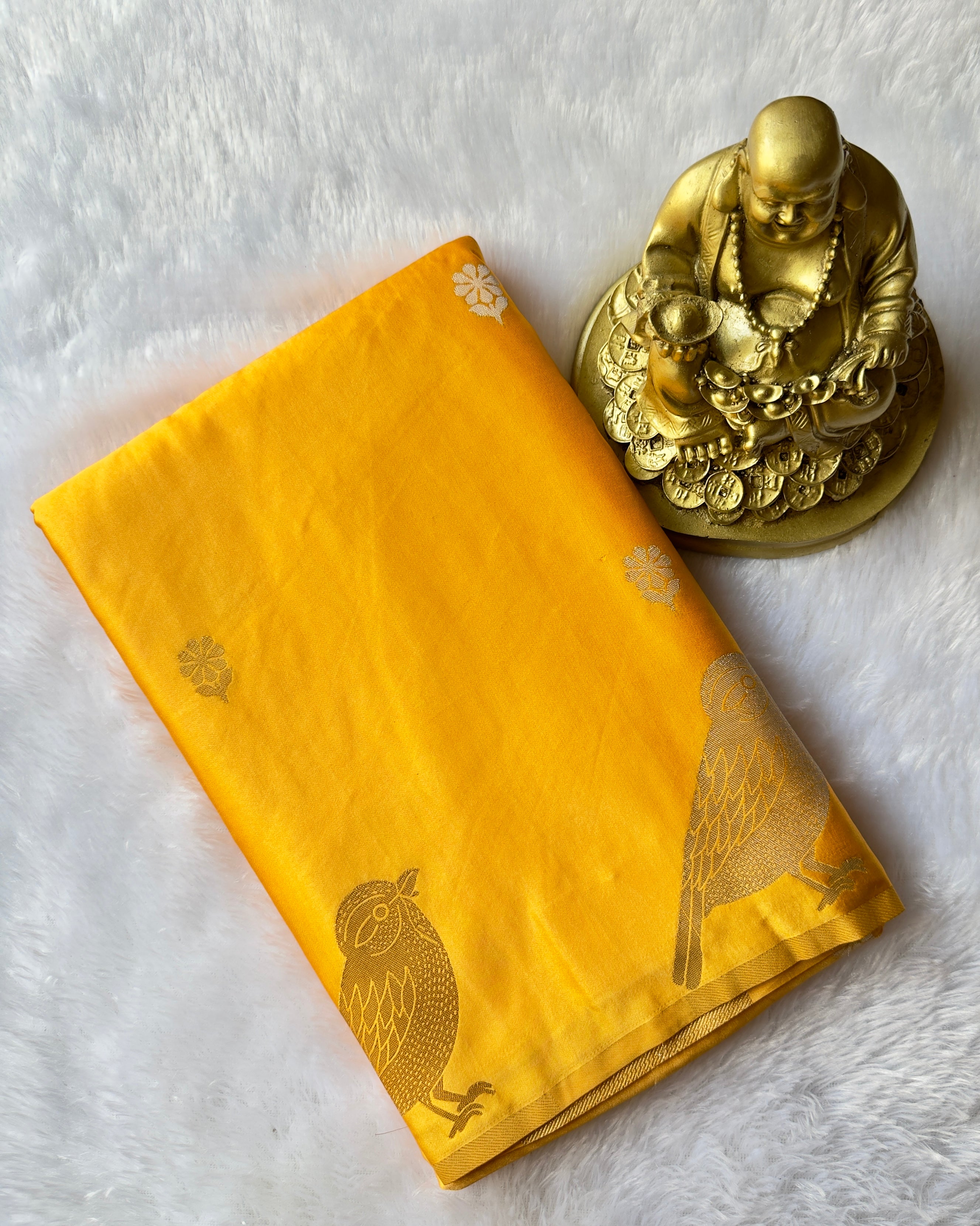 Satin Flower Butta Body with Parrot Motif Border