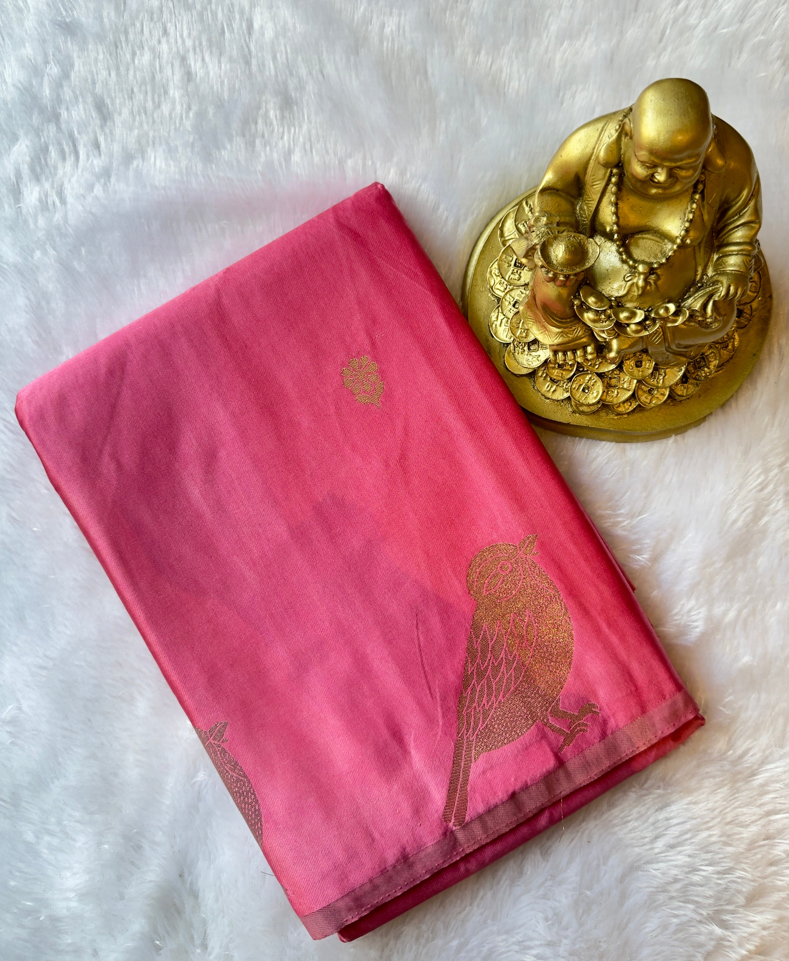 Satin Flower Butta Body with Parrot Motif Border