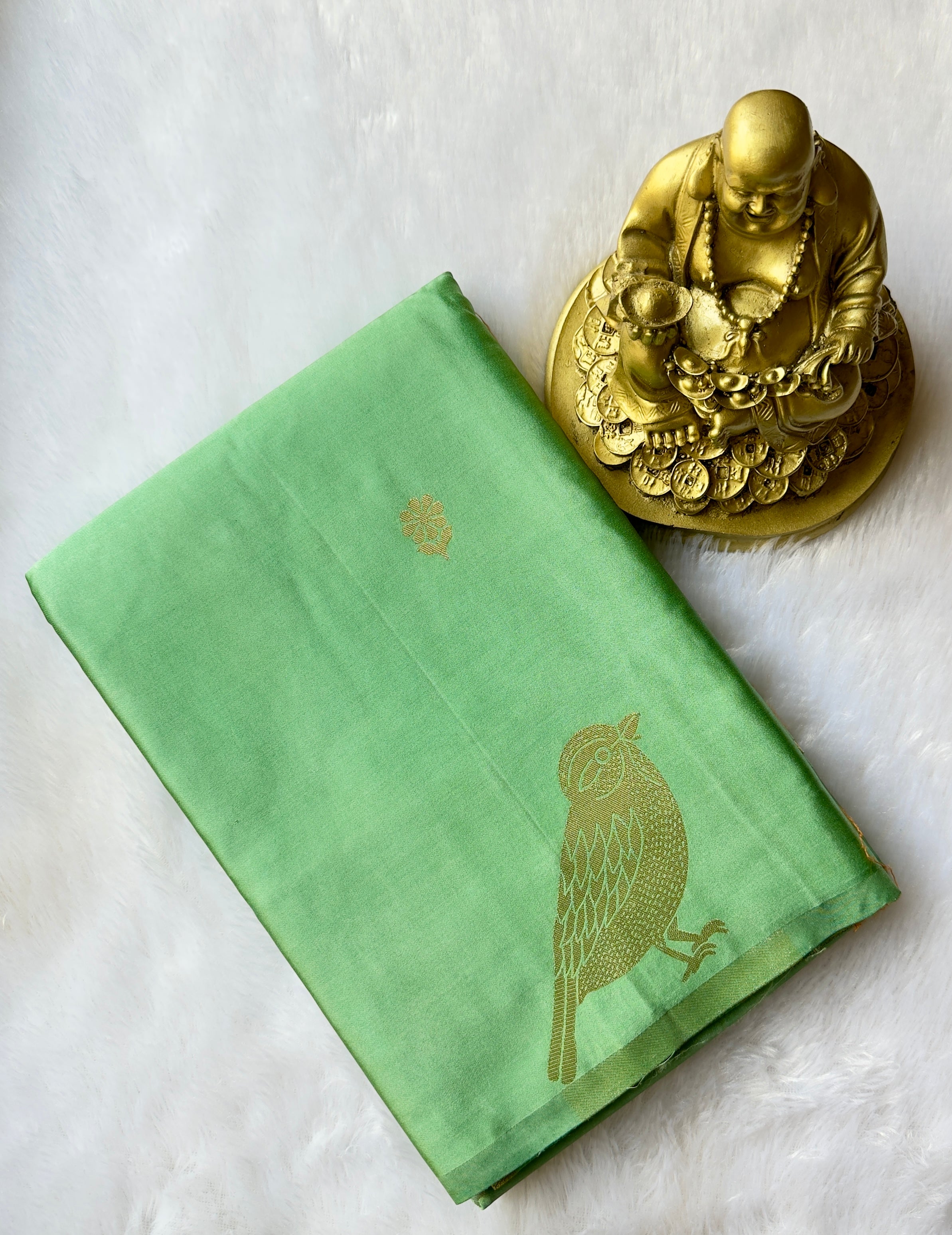 Satin Flower Butta Body with Parrot Motif Border