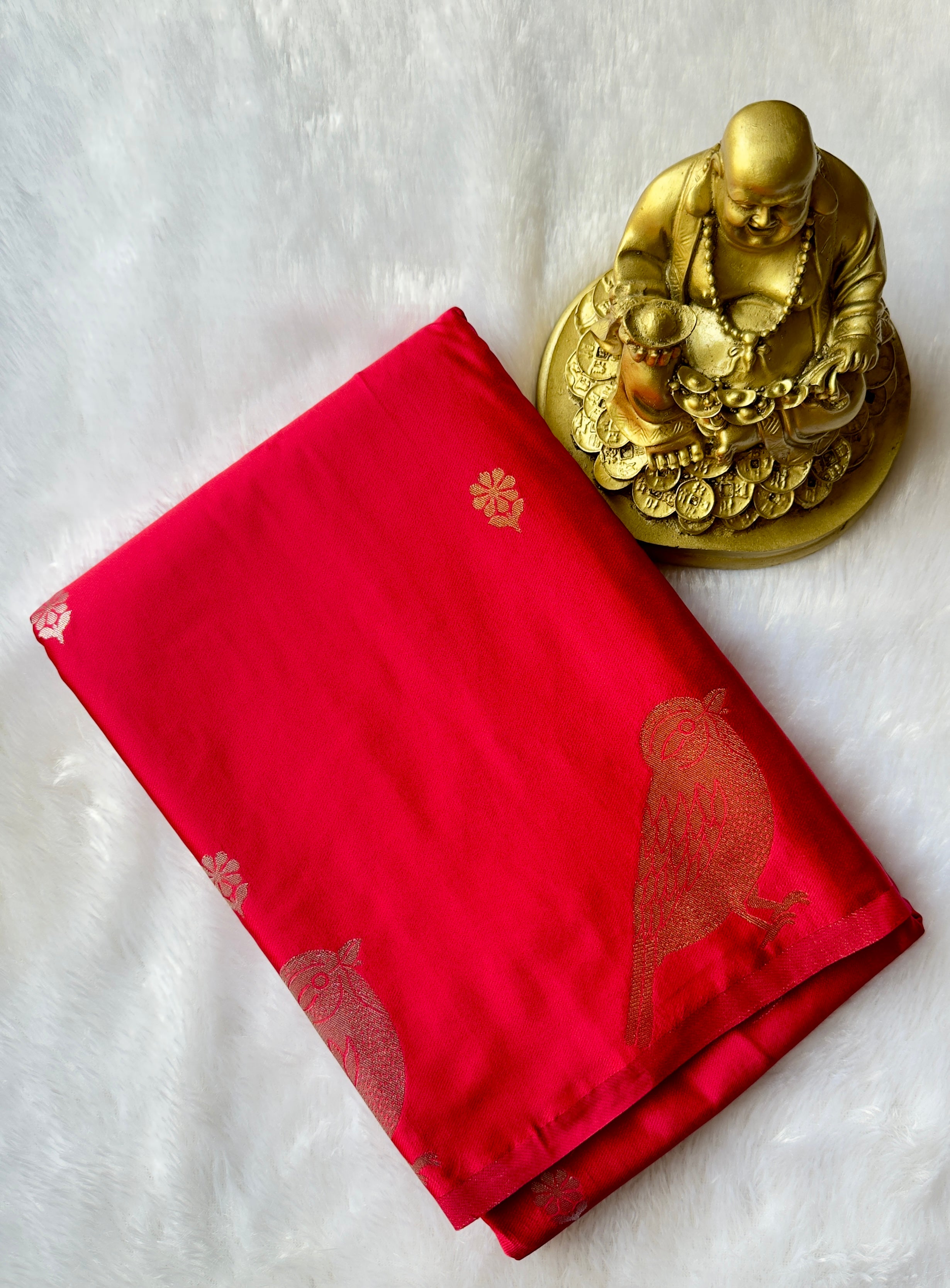 Satin Flower Butta Body with Parrot Motif Border