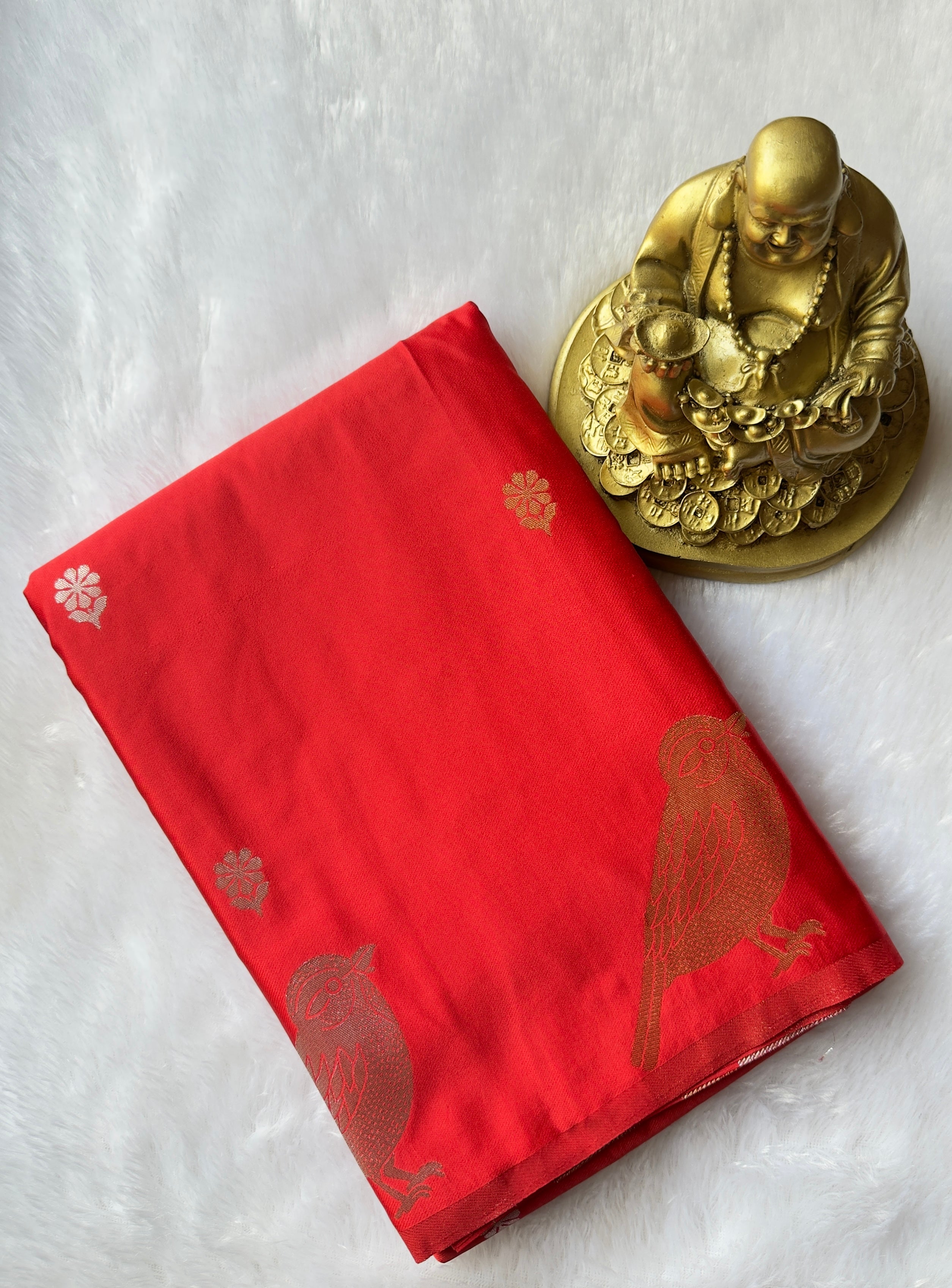 Satin Flower Butta Body with Parrot Motif Border