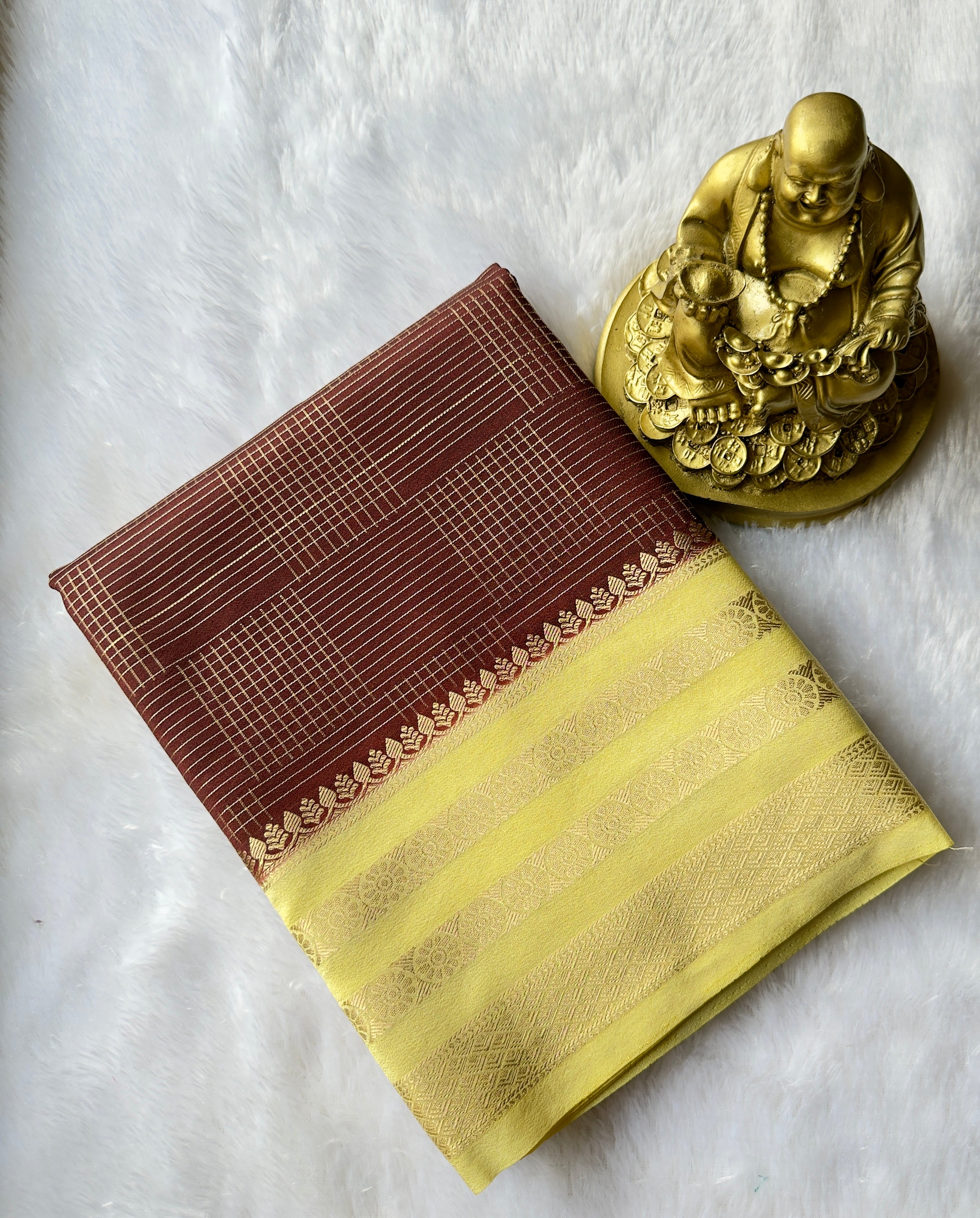 Semi Mysore Silk Checks body Rudrakshi Border