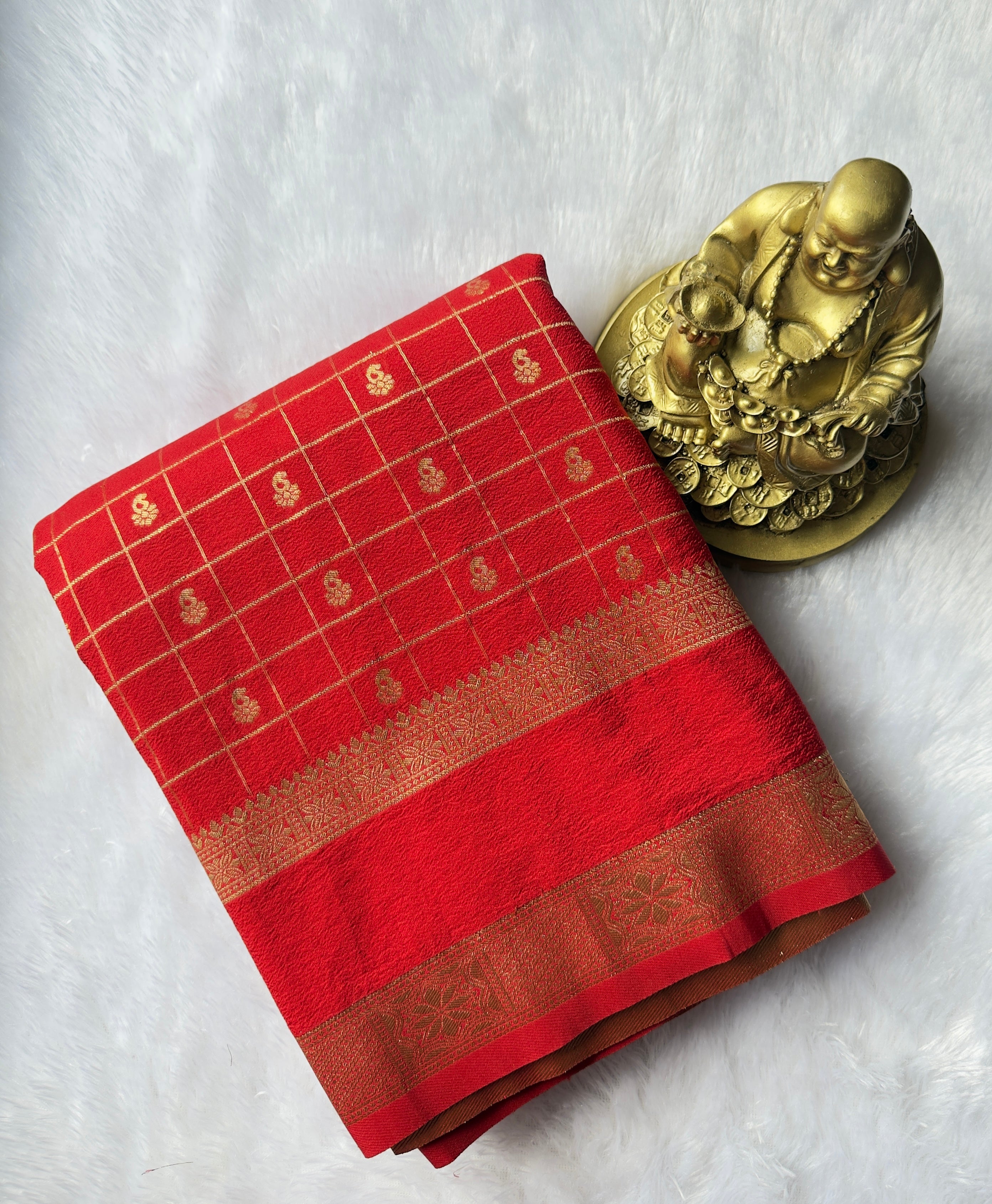 Georgette Crepe Checks with motif weaving Rich Pallu