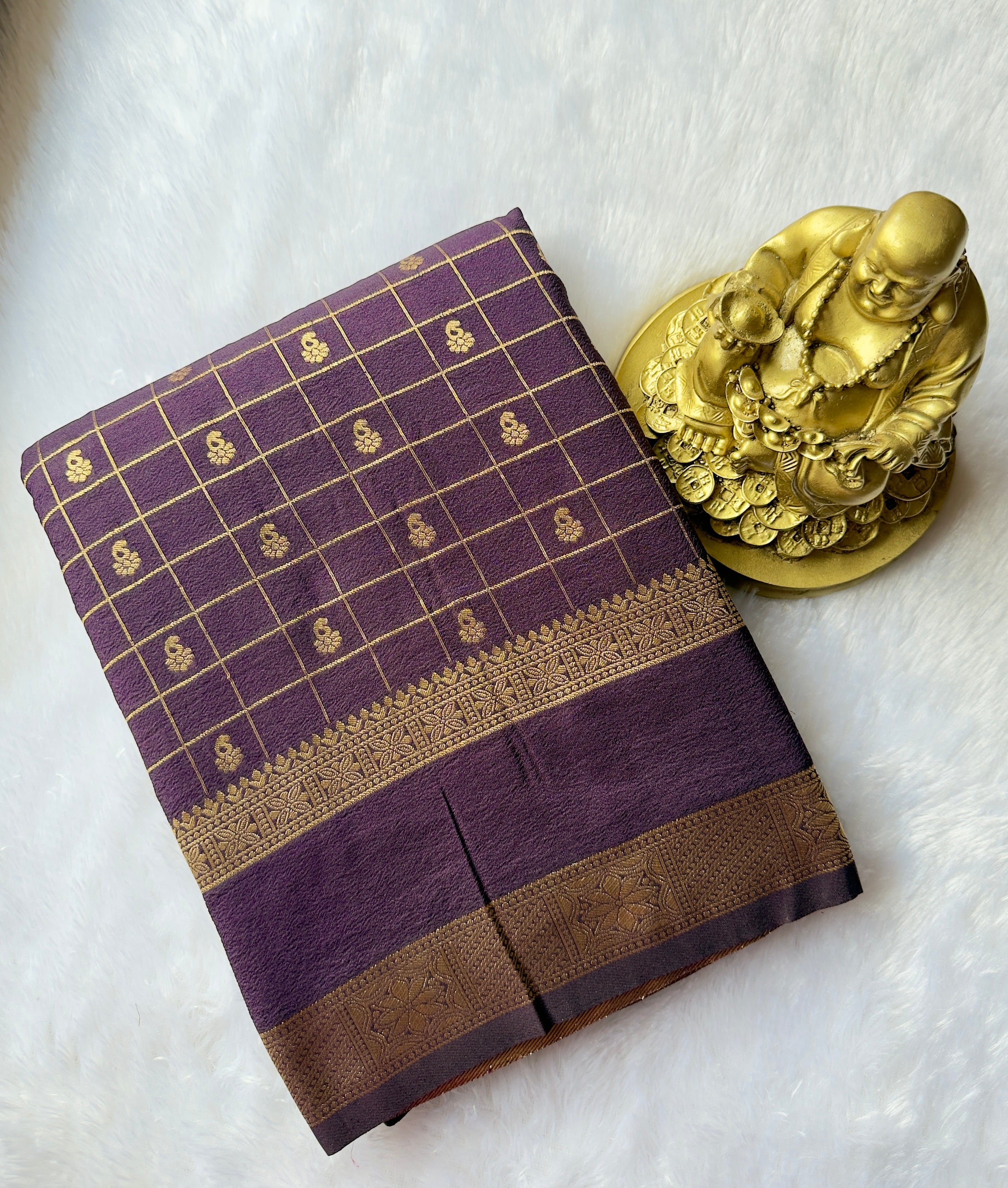 Georgette Crepe Checks with motif weaving Rich Pallu
