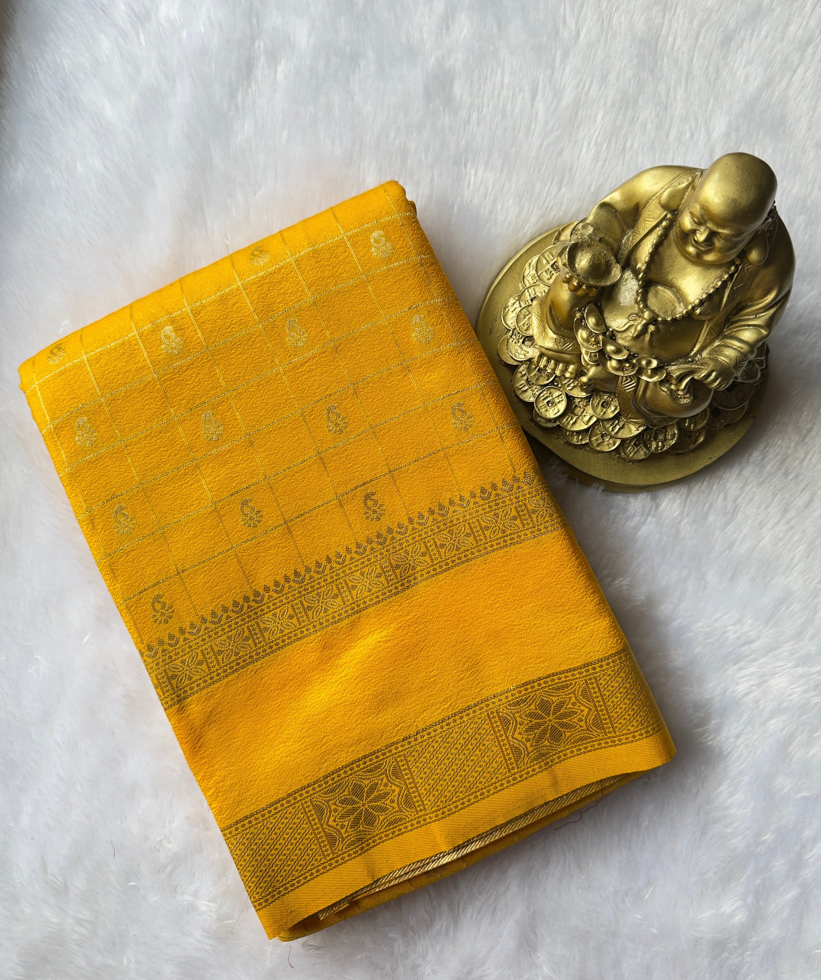 Georgette Crepe Checks with motif weaving Rich Pallu