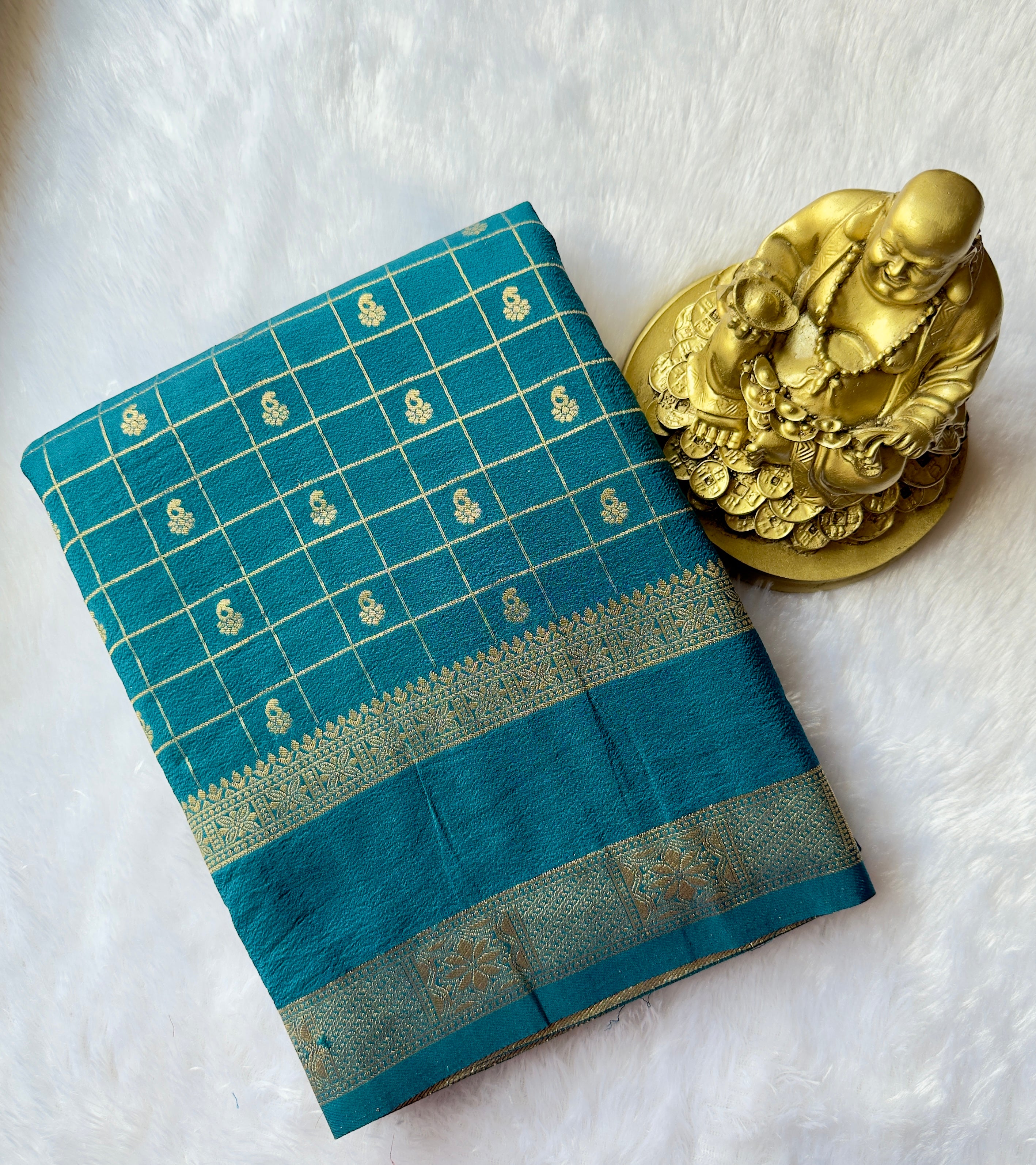 Georgette Crepe Checks with motif weaving Rich Pallu