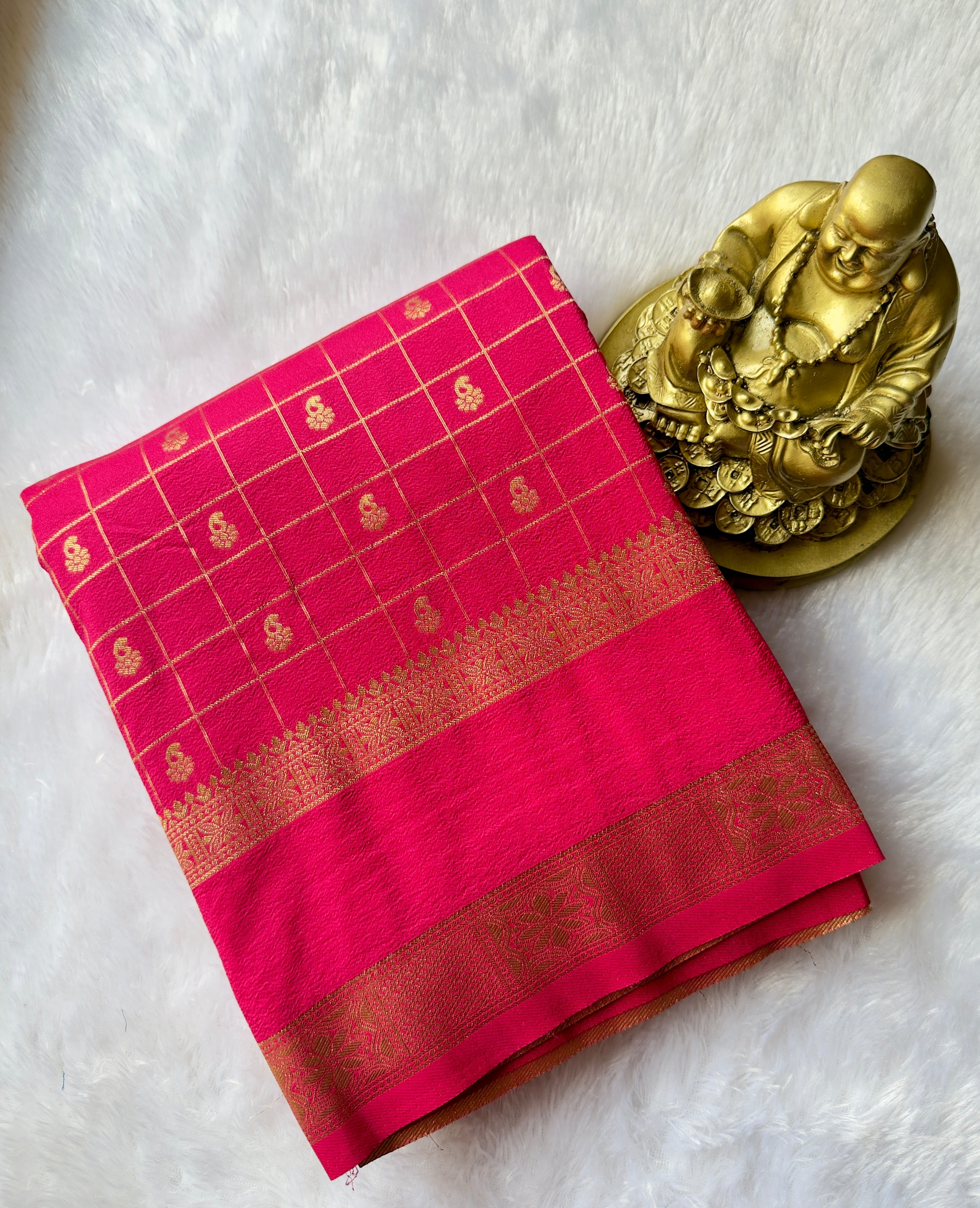 Georgette Crepe Checks with motif weaving Rich Pallu