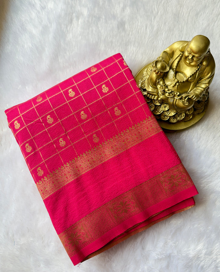 Georgette Crepe Checks with motif weaving Rich Pallu
