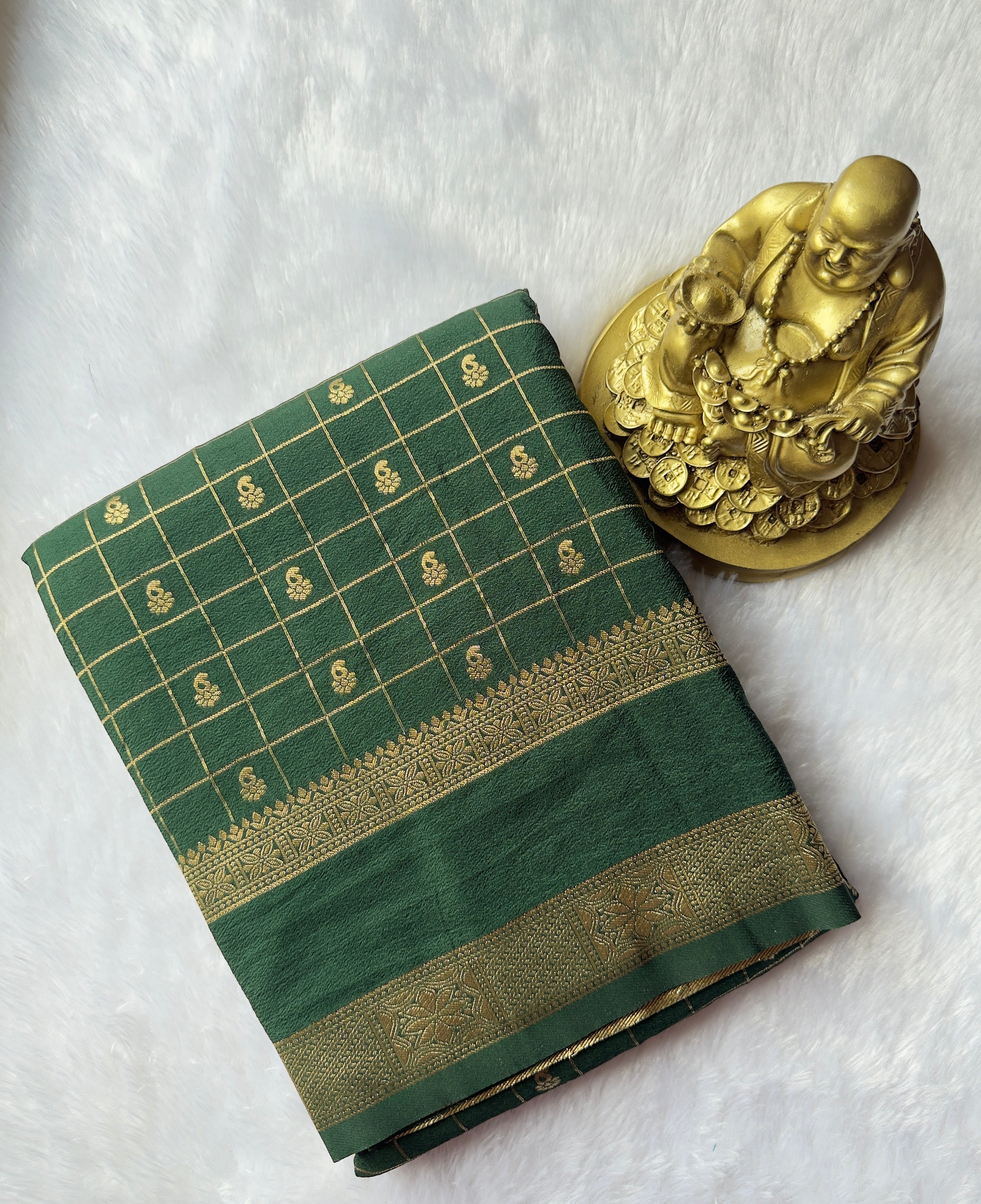 Georgette Crepe Checks with motif weaving Rich Pallu