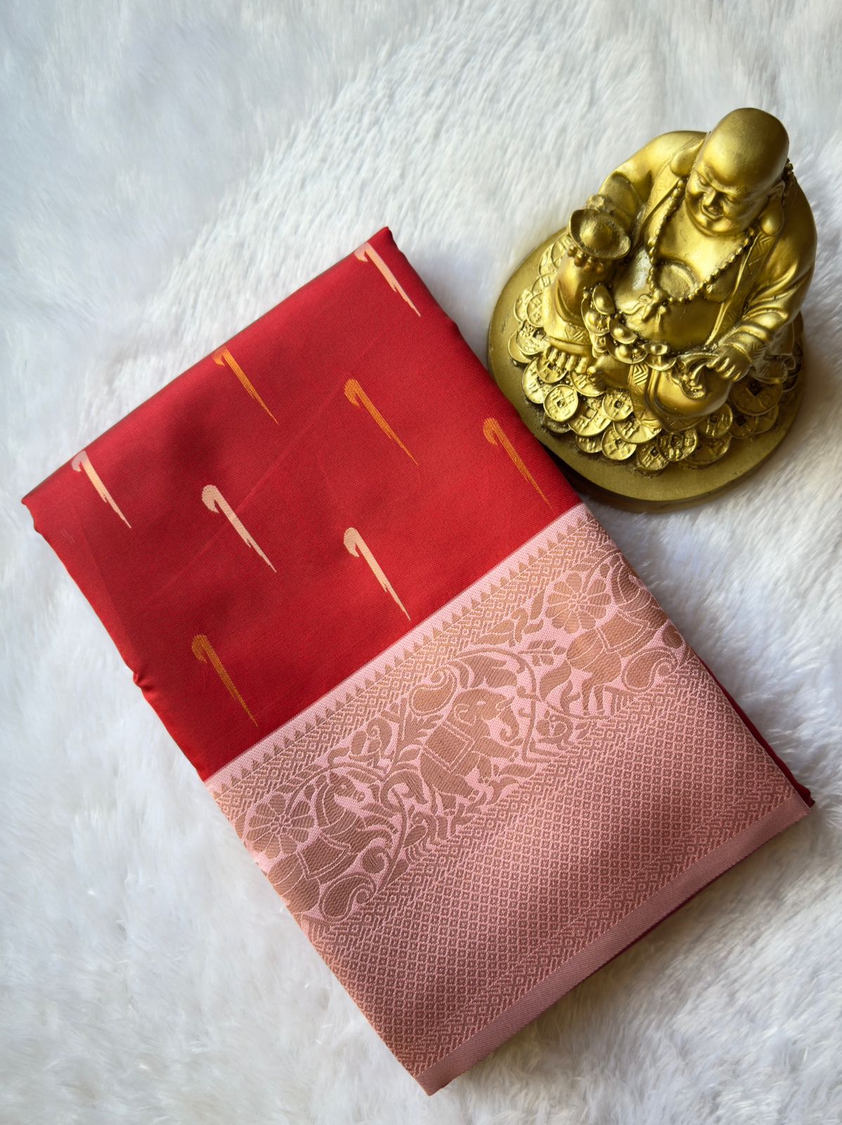 Semi Kanchi Paithani Butta with elephant Horse border