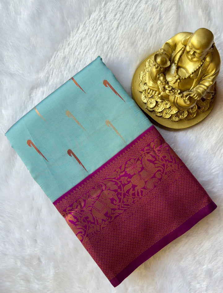 Semi Kanchi Paithani Butta with elephant Horse border