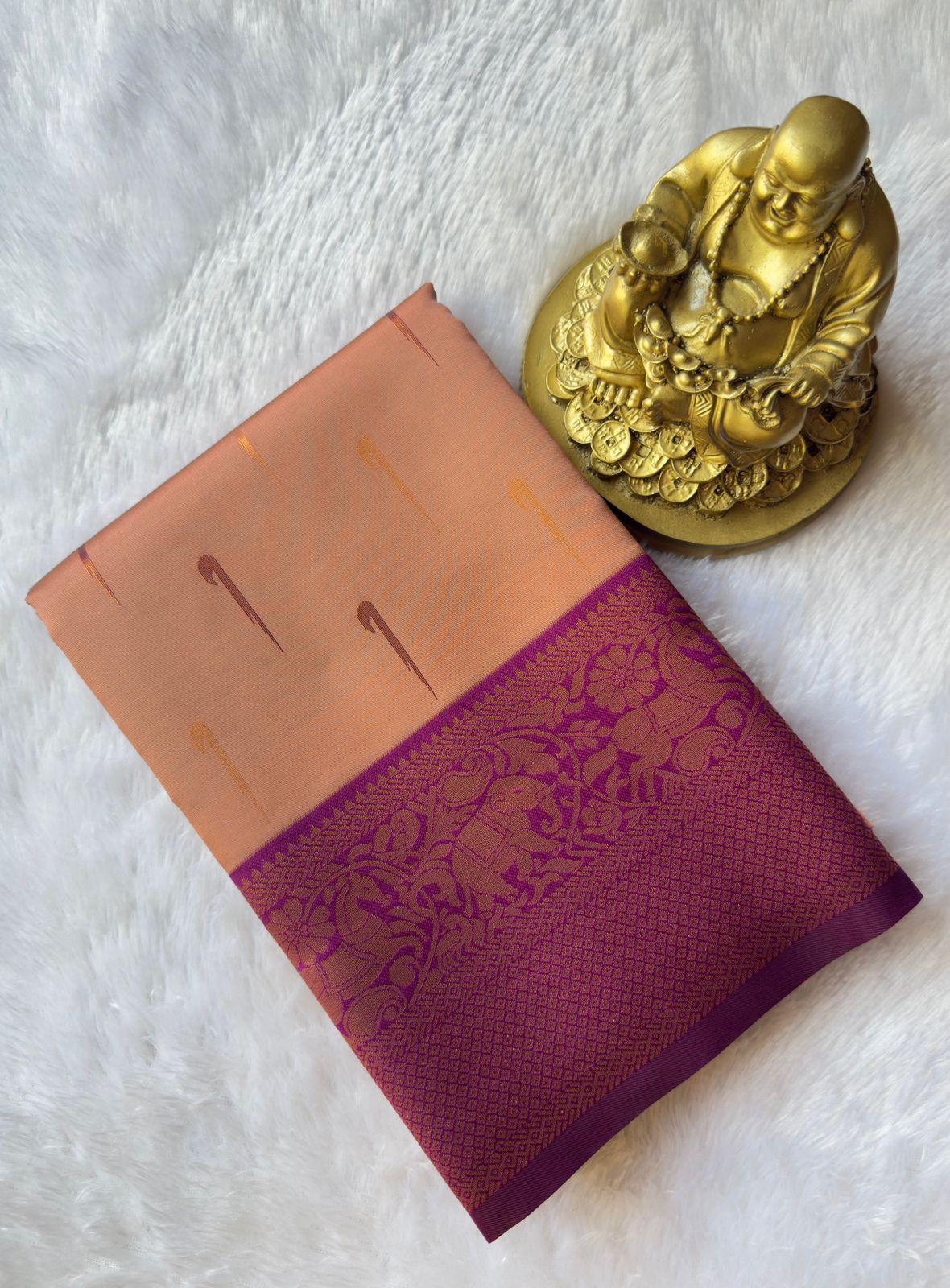 Semi Kanchi Paithani Butta with elephant Horse border