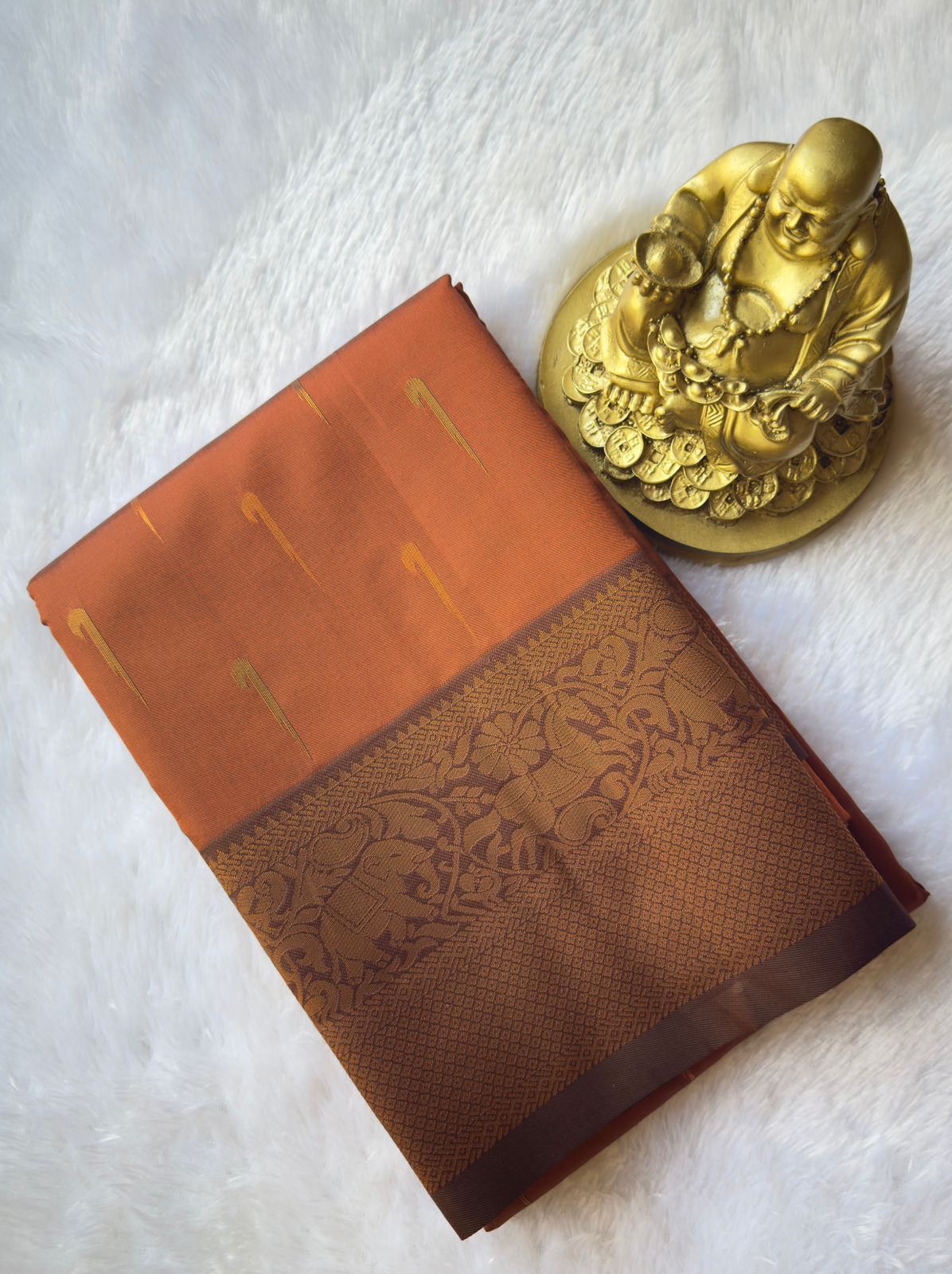 Semi Kanchi Paithani Butta with elephant Horse border
