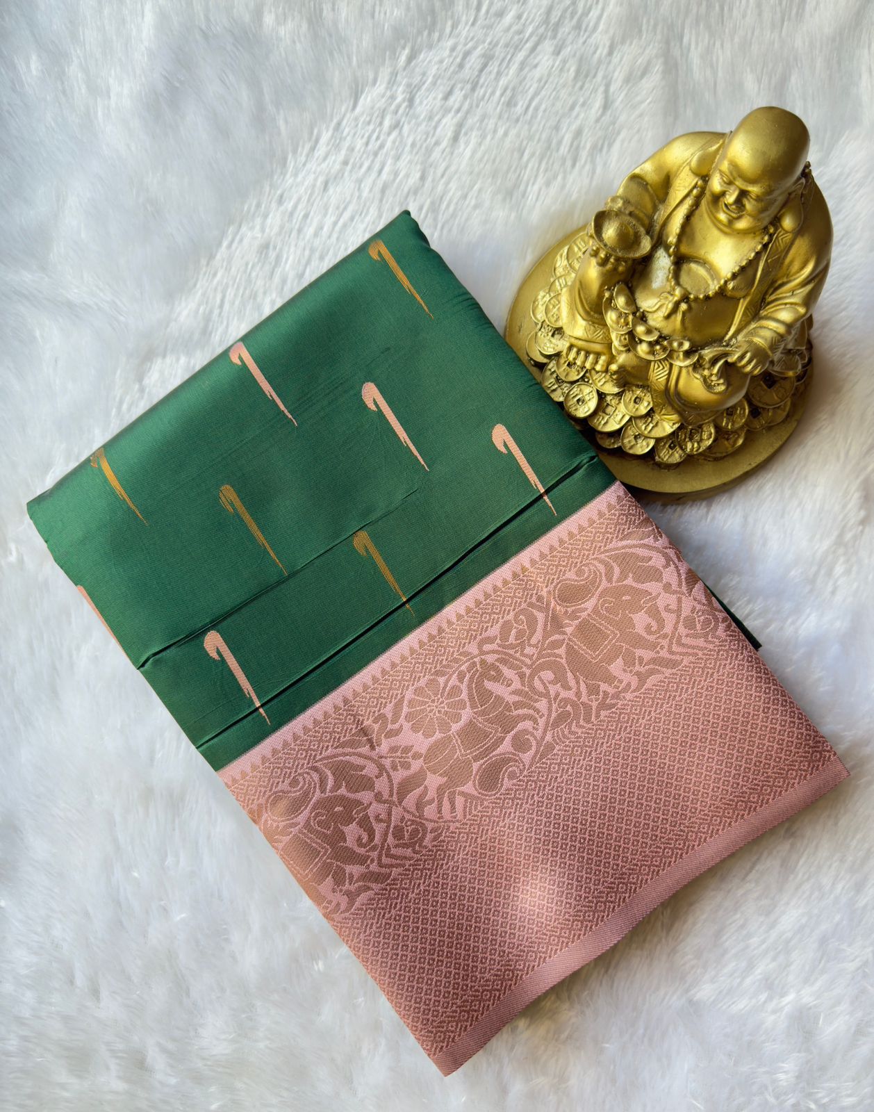 Semi Kanchi Paithani Butta with elephant Horse border